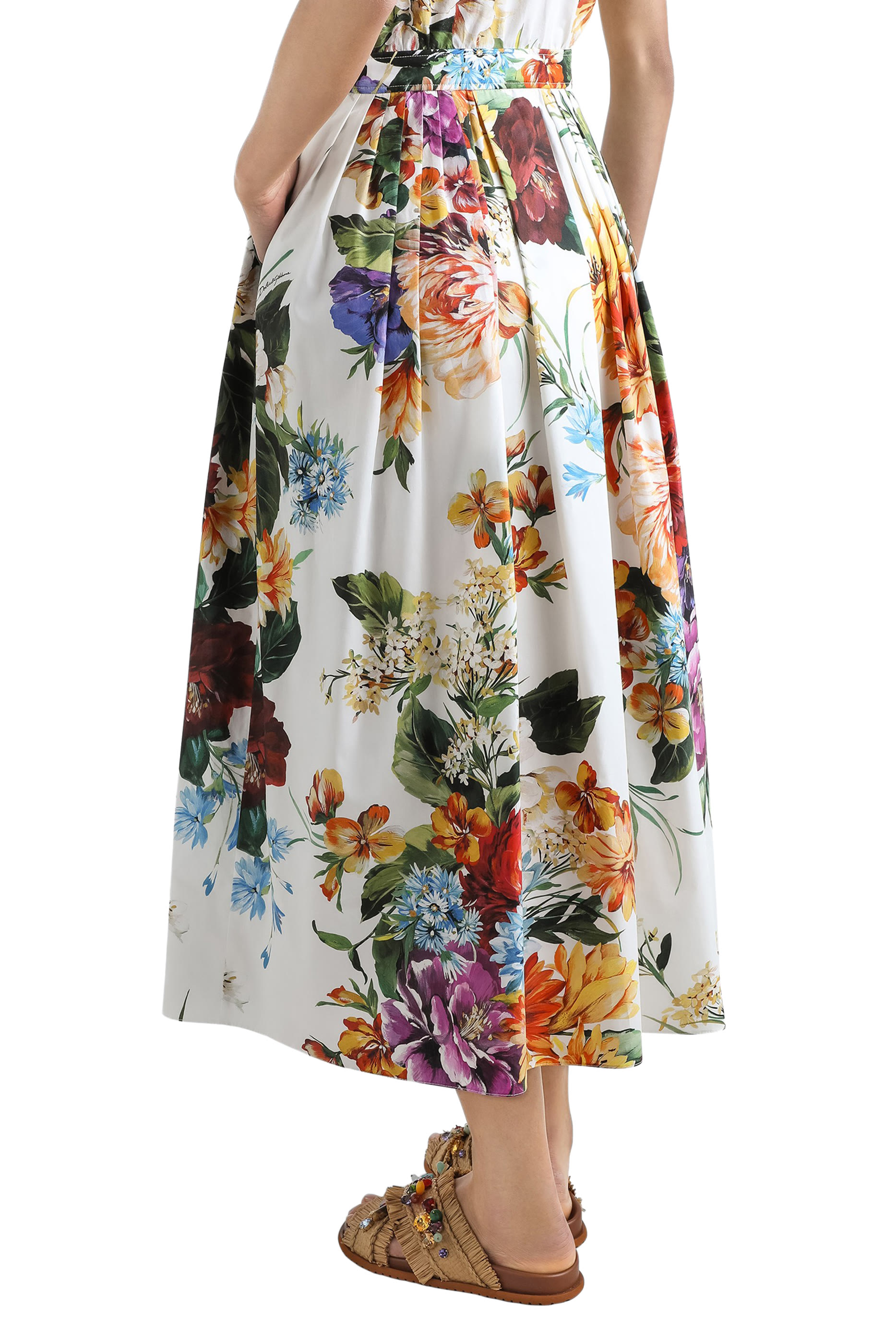 Flower Bouquet-Print Poplin Dress