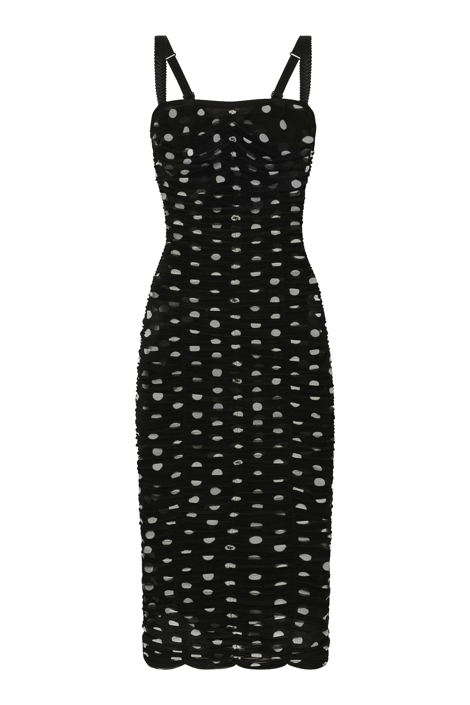 Tulle Calf-Length Sheath Dress with Draping and Polka-Dot Print