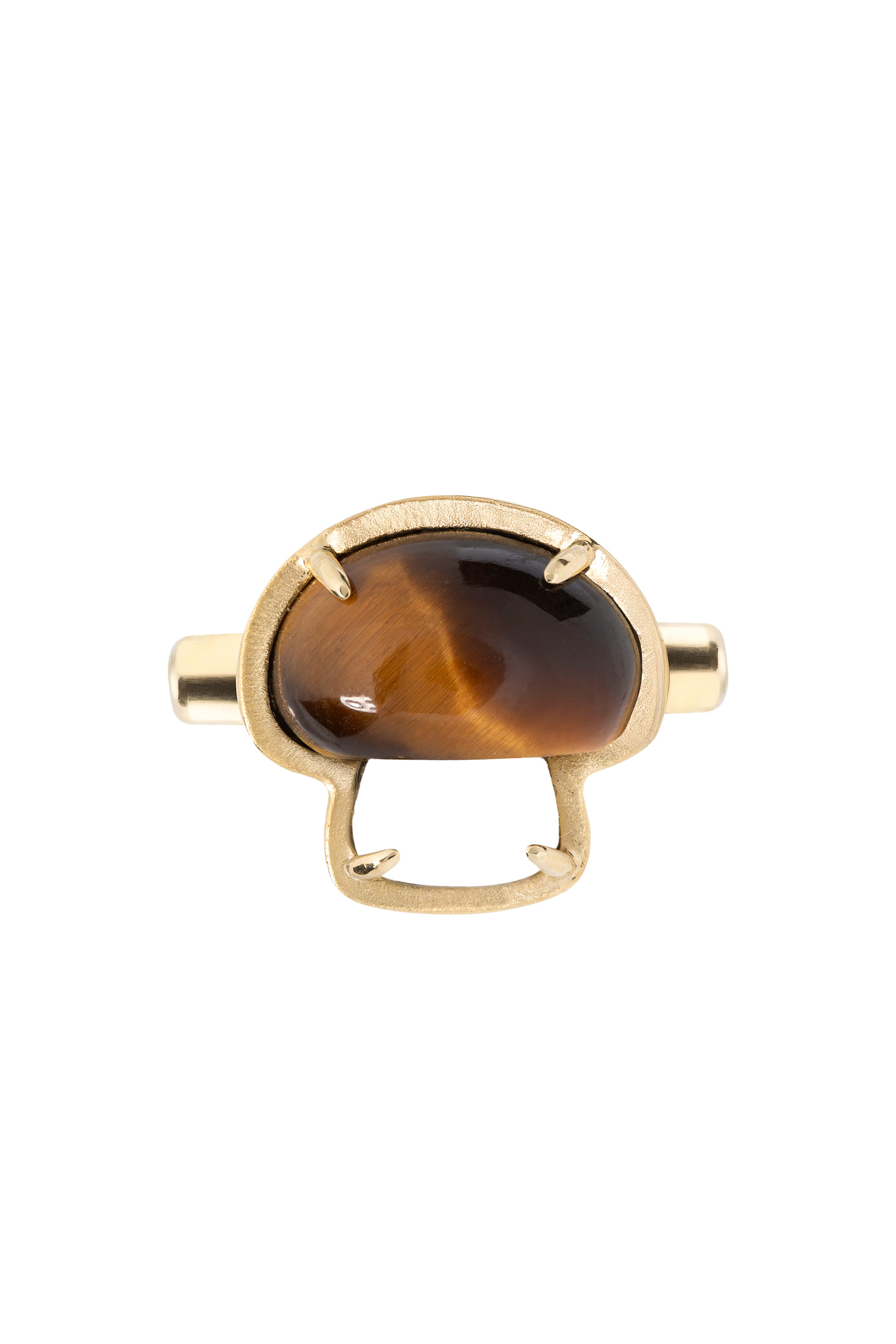  Mushroom Ring, 18K Yellow Gold with Mother of Pearl & Tiger Eye Stone