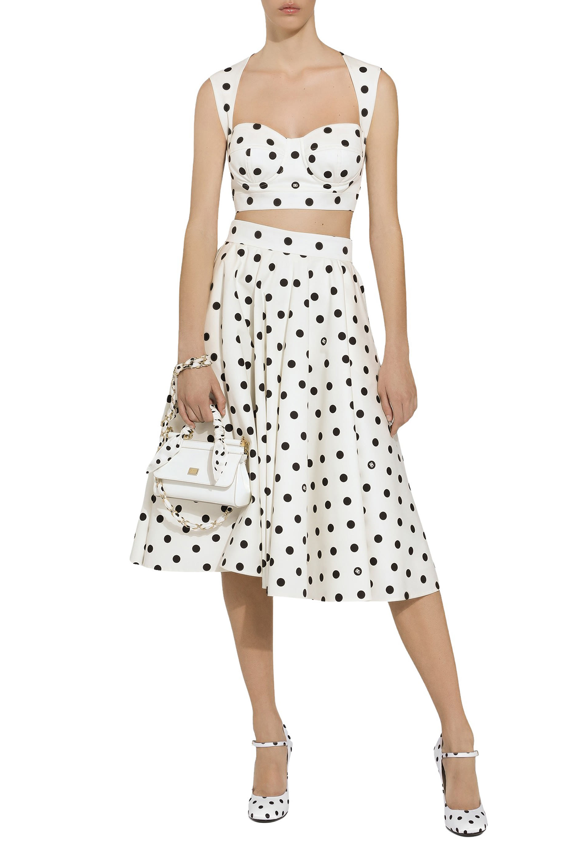 Cotton Drill Circle Skirt with Polka-Dot Print
