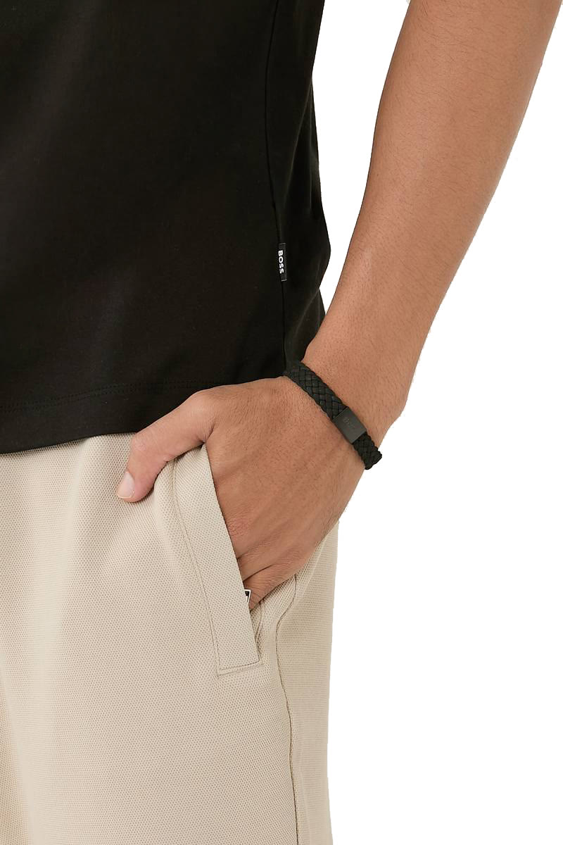 Suede Braided Cuff with Logo Plate