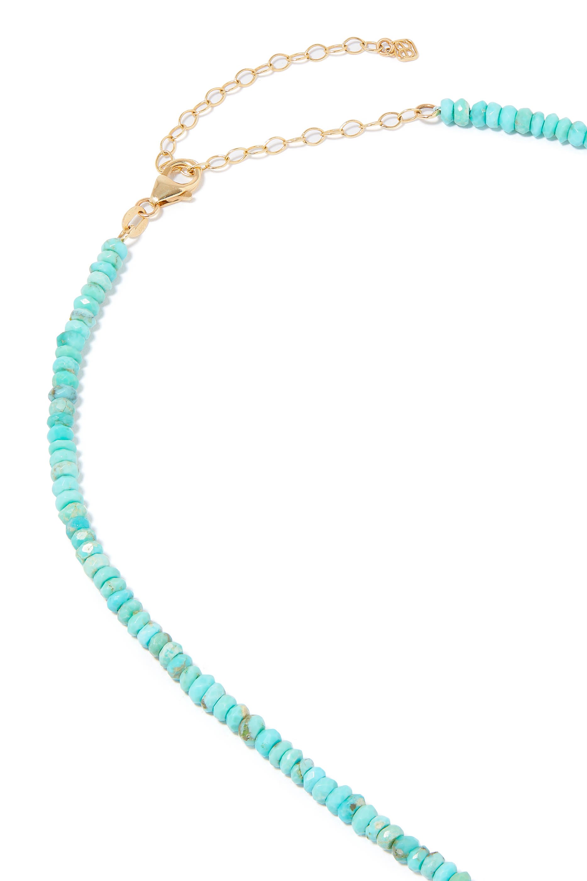 Tiny Evil Eye Turquoise Beaded Necklace, 14k Yellow Gold & Diamond s