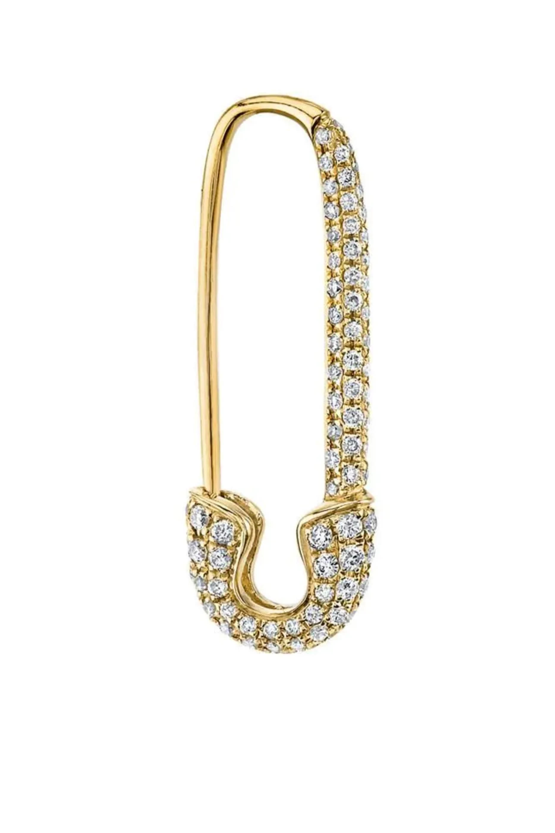 Diamond Safety Pin Earrings, 18k Yellow Gold & Diamonds
