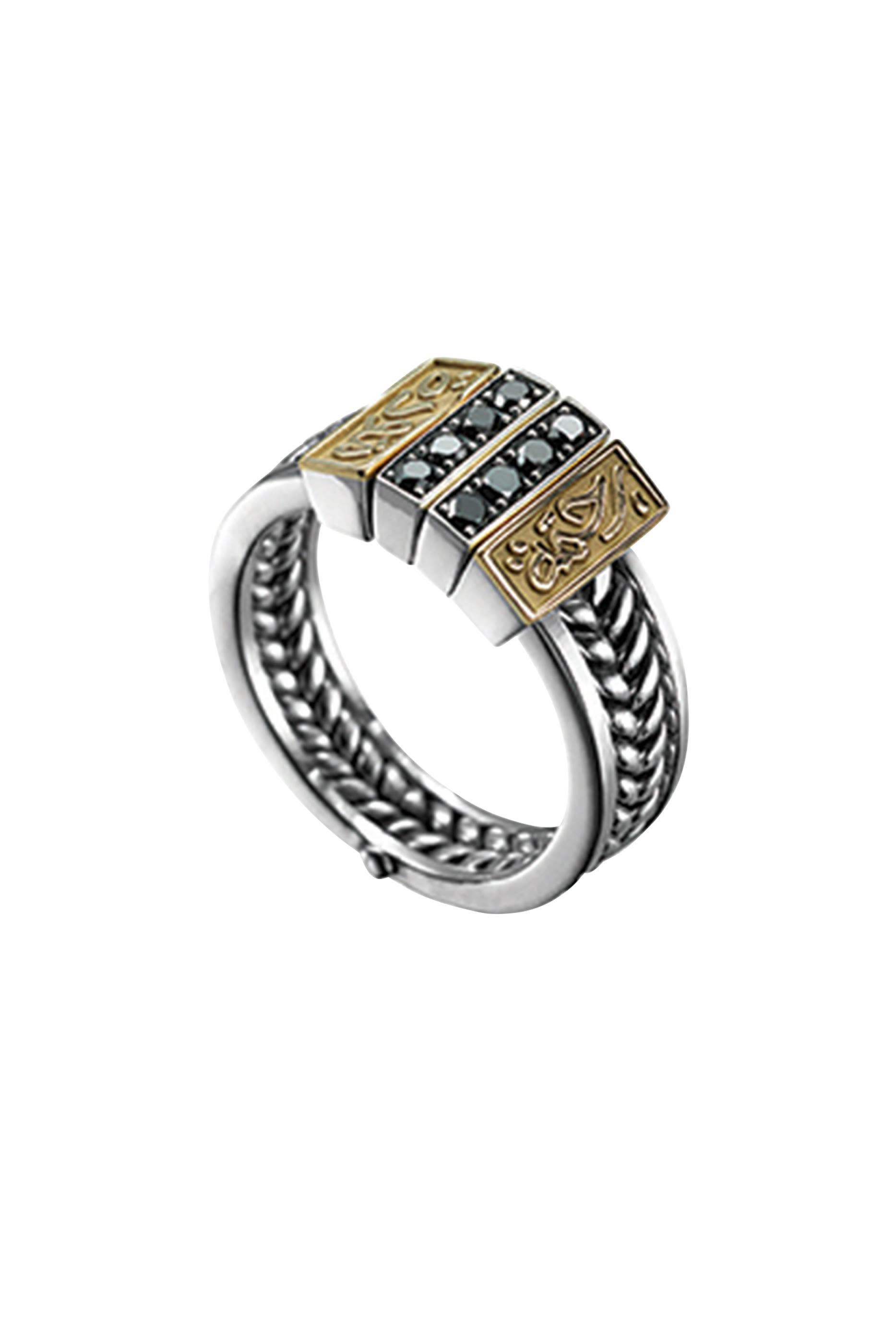 Endearment &ndash; Mercy Ring,  18K Yellow Gold with Sterling Silver & Black Diamonds