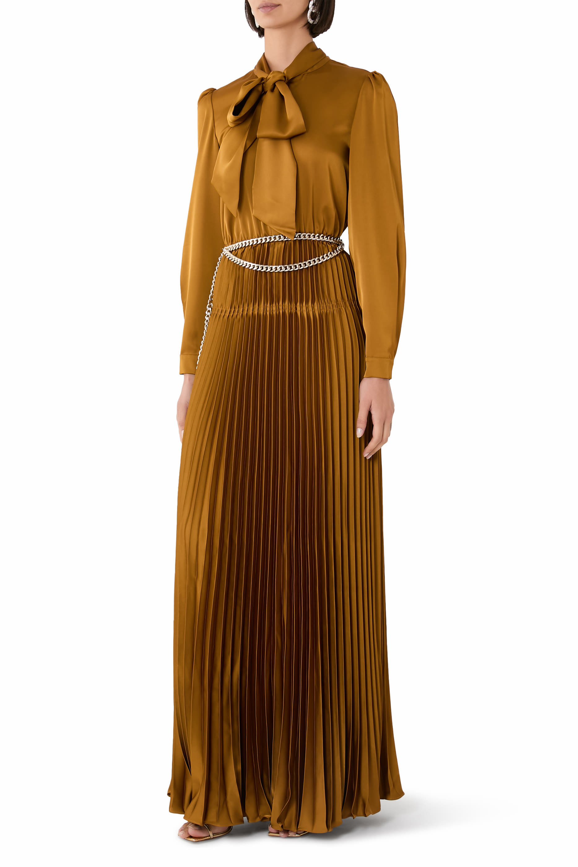 Satin Pussy Bow Maxi Dress