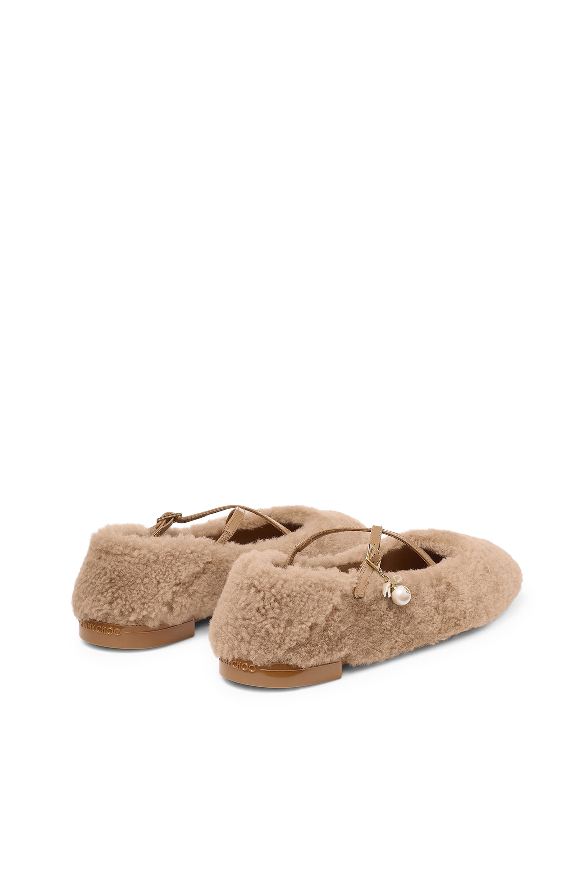 Eleri Natural Shearling Cross-Strap Ballerina Flats