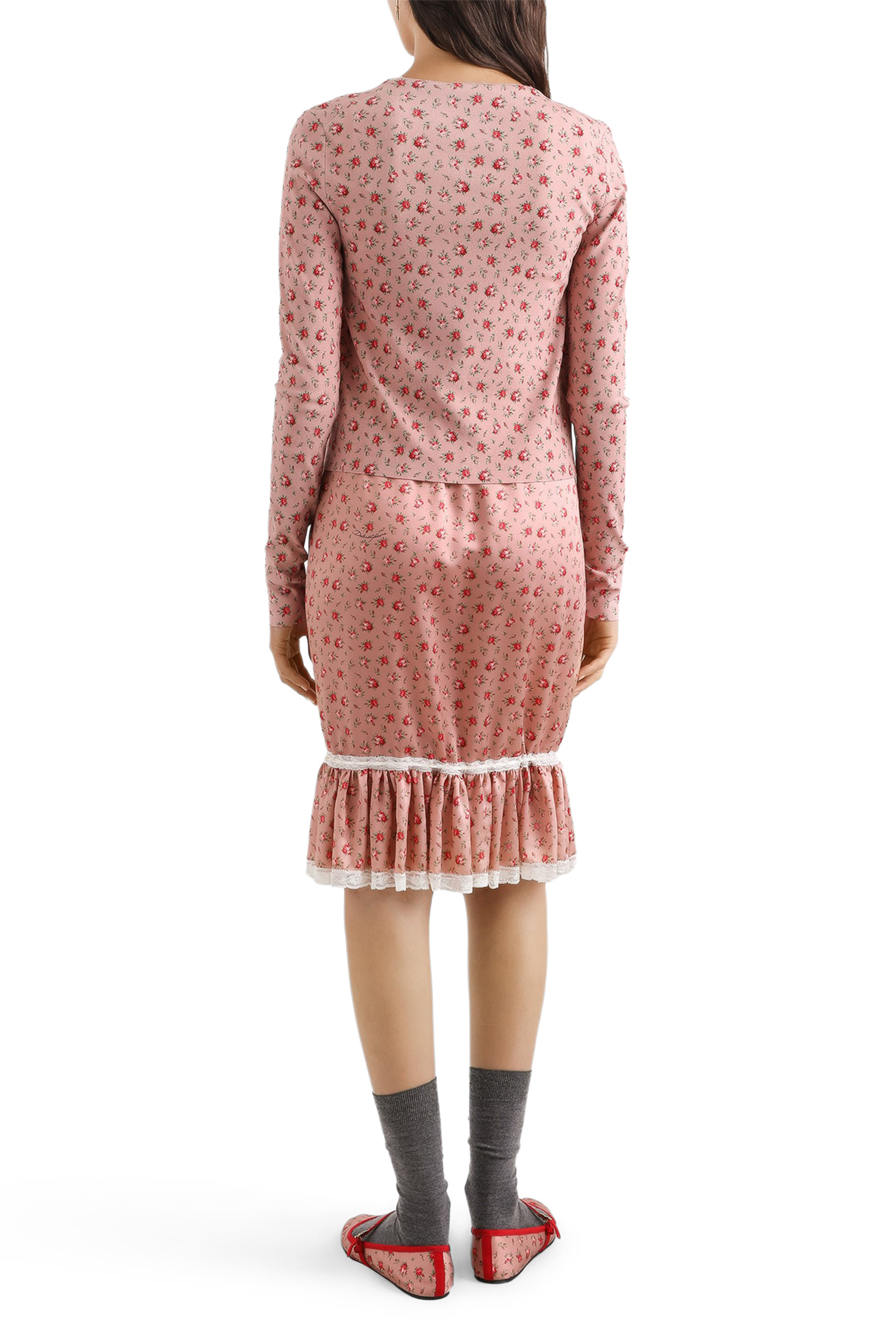 Small Rose-Print Straight Satin Skirt