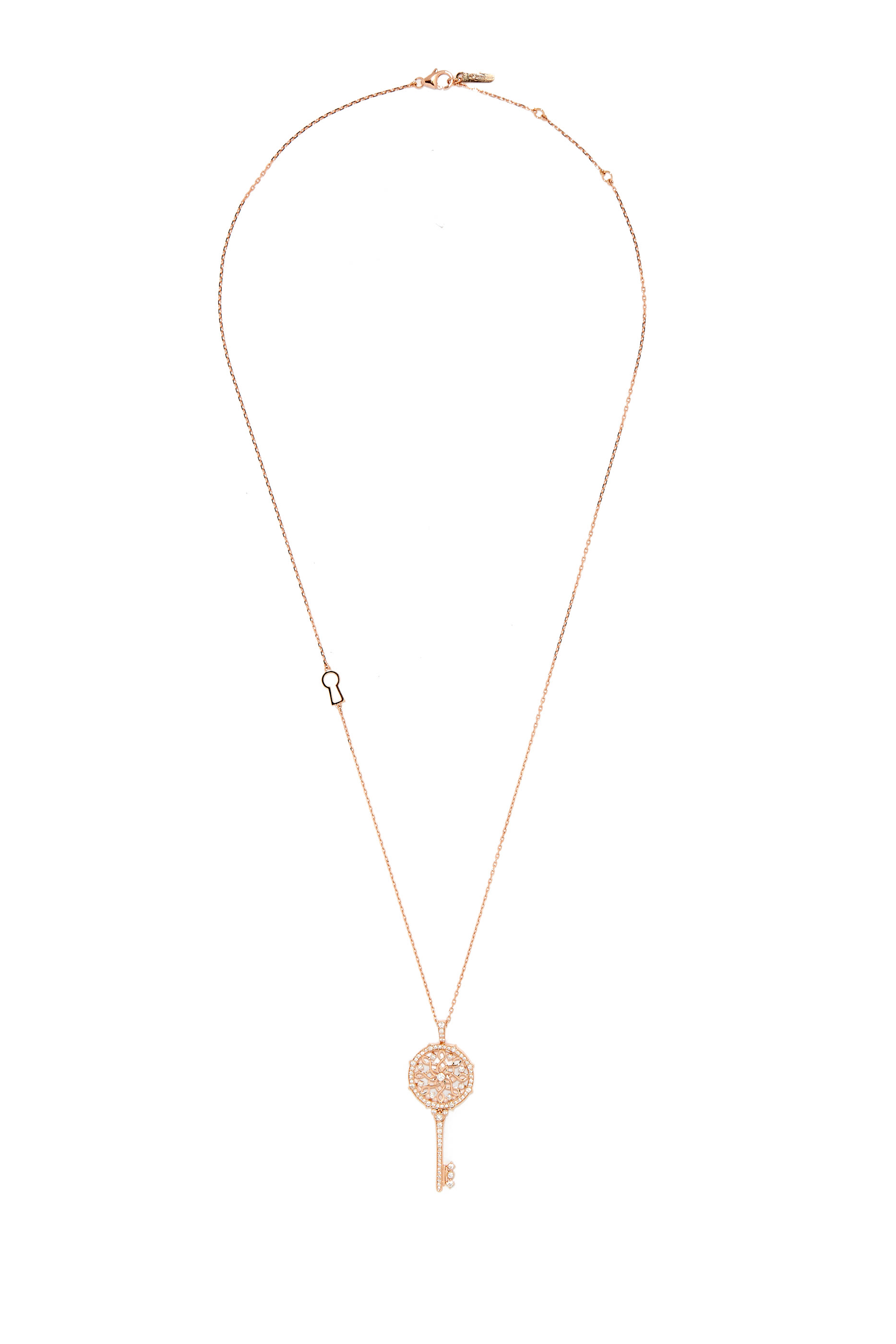 Muftah Turath Medium Key Necklace, 18k Pink Gold & Diamonds