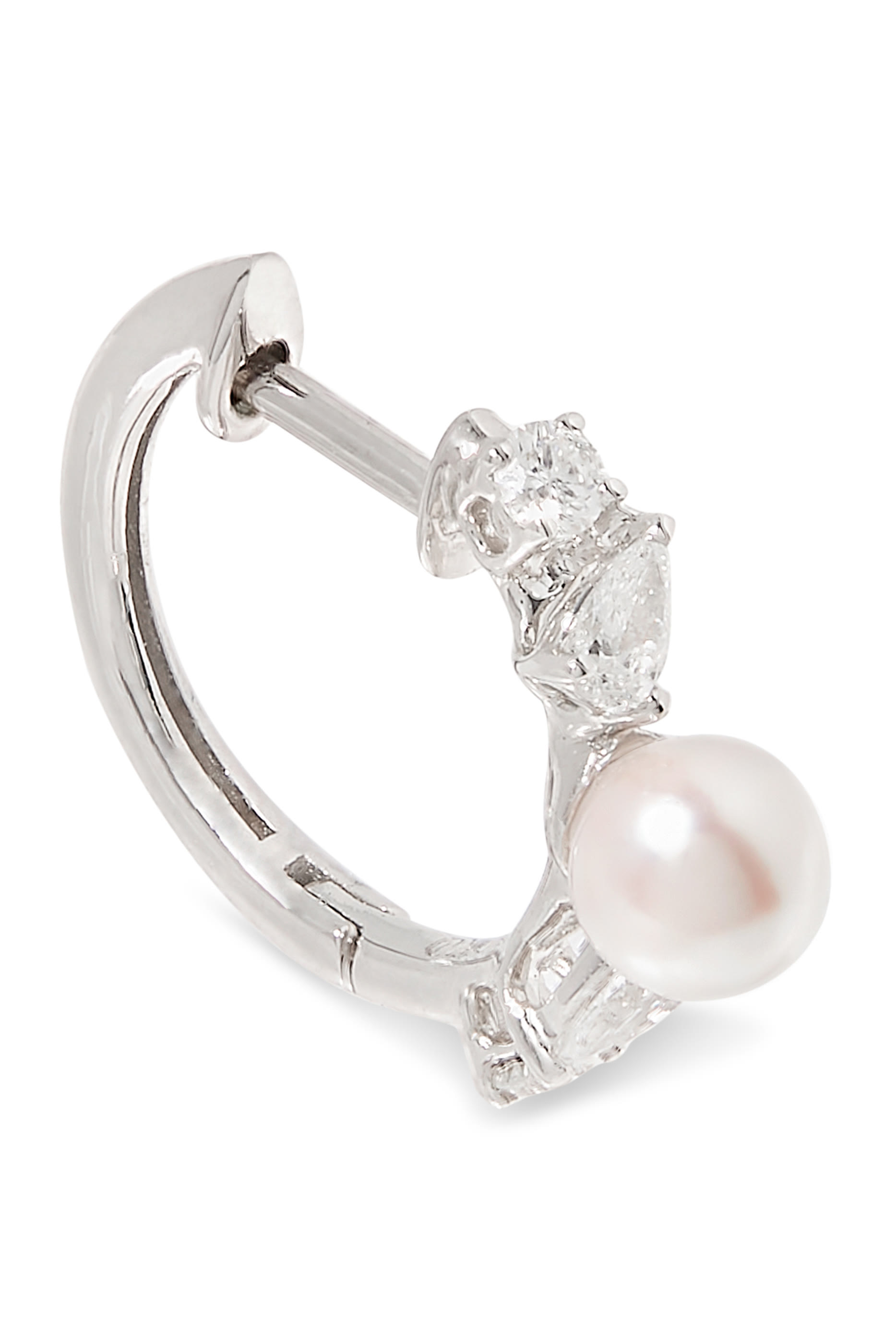 Glitz Hoop Earrings, 18k White Gold & Akoya Pearls, Diamonds