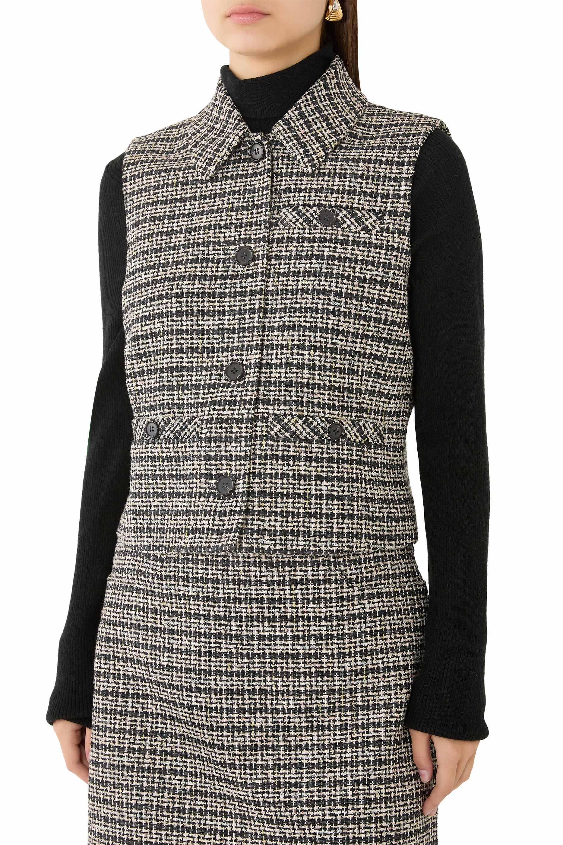Collared Vest in Stripe Tweed