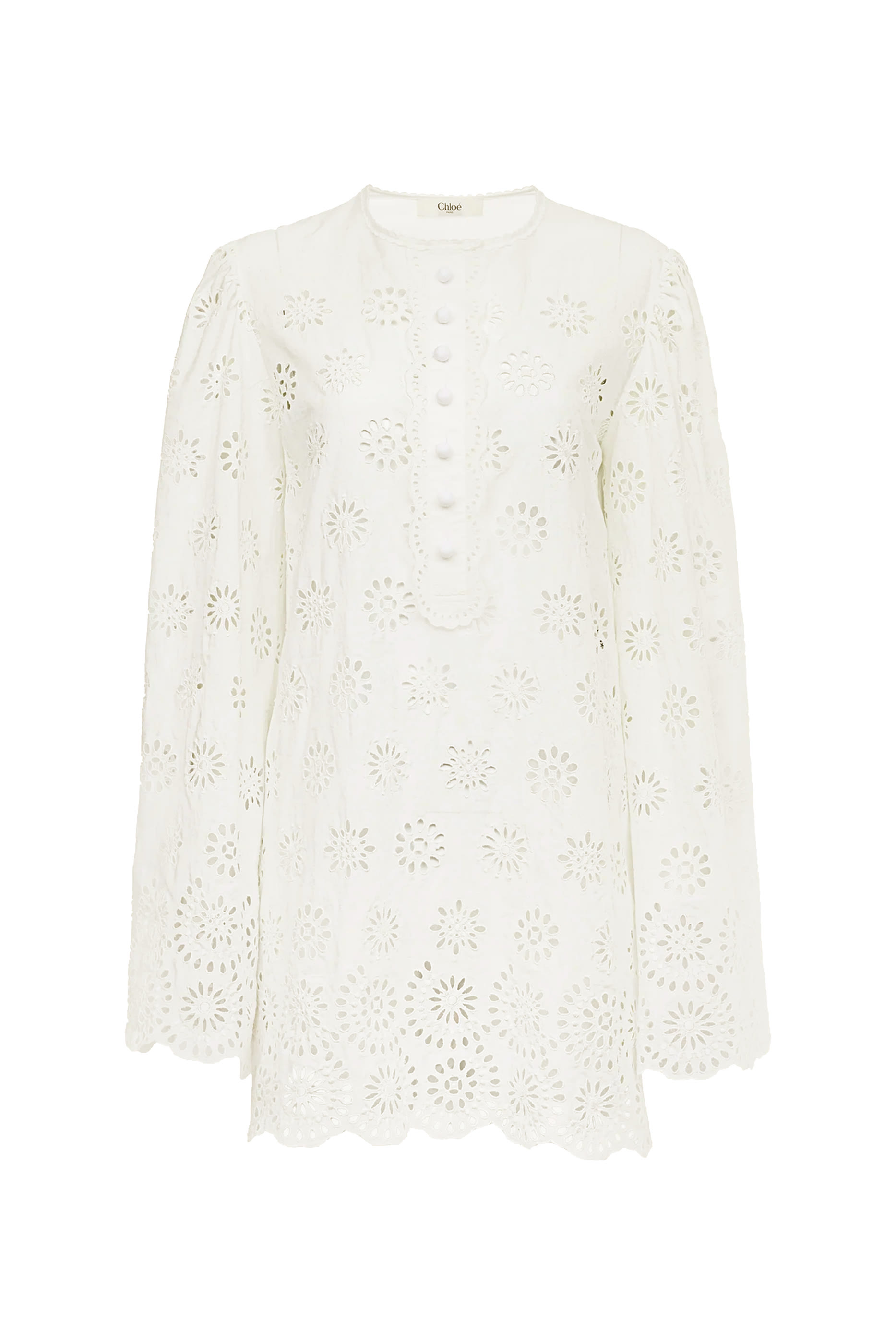 	 Long-Sleeve Mini Dress in Cotton Voile