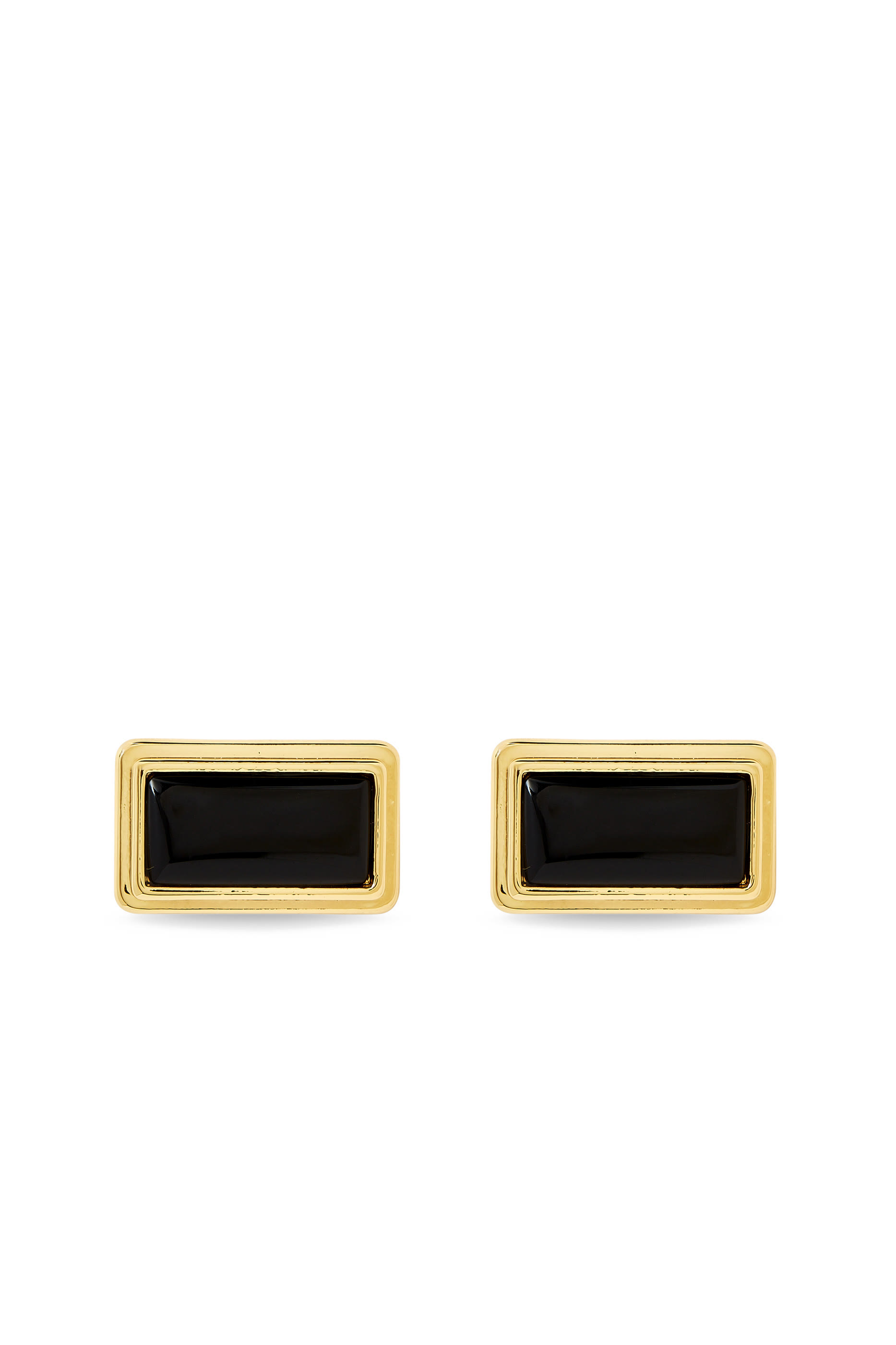 Archer Rectangle Earrings,  Brass with Gold Plating & Black Enamel