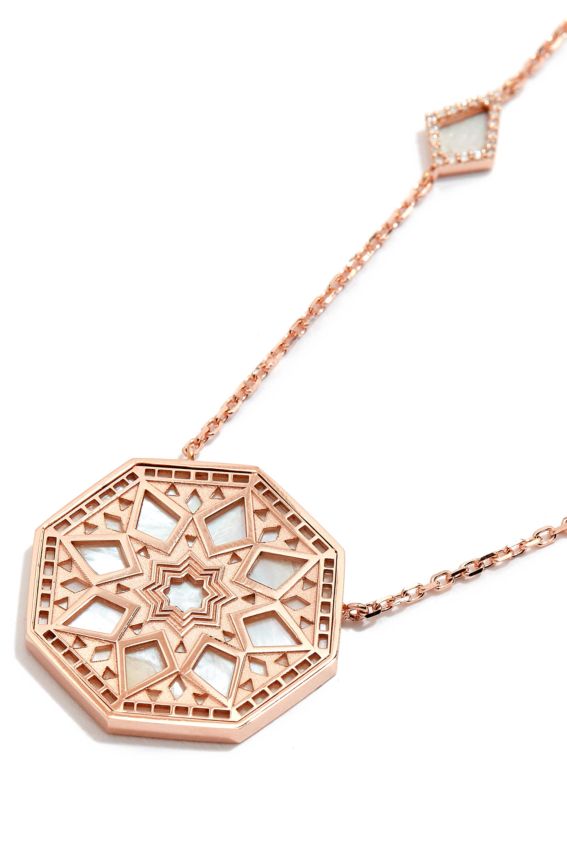 Classic Turath Necklace, 18K Rose Gold, Mother of Pearl & Diamonds