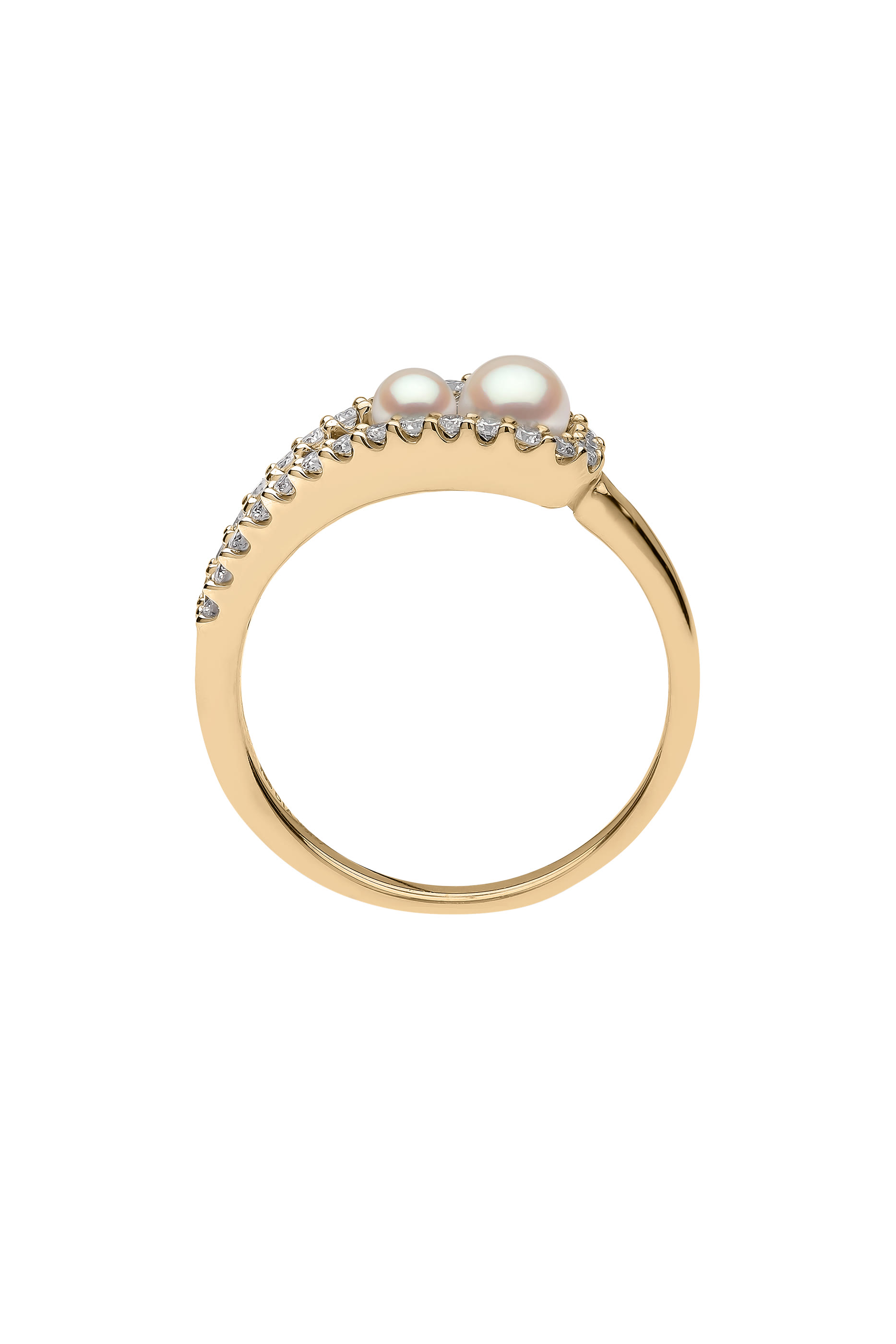 Sleek Ring, 18K Gold, Diamonds & Pearls