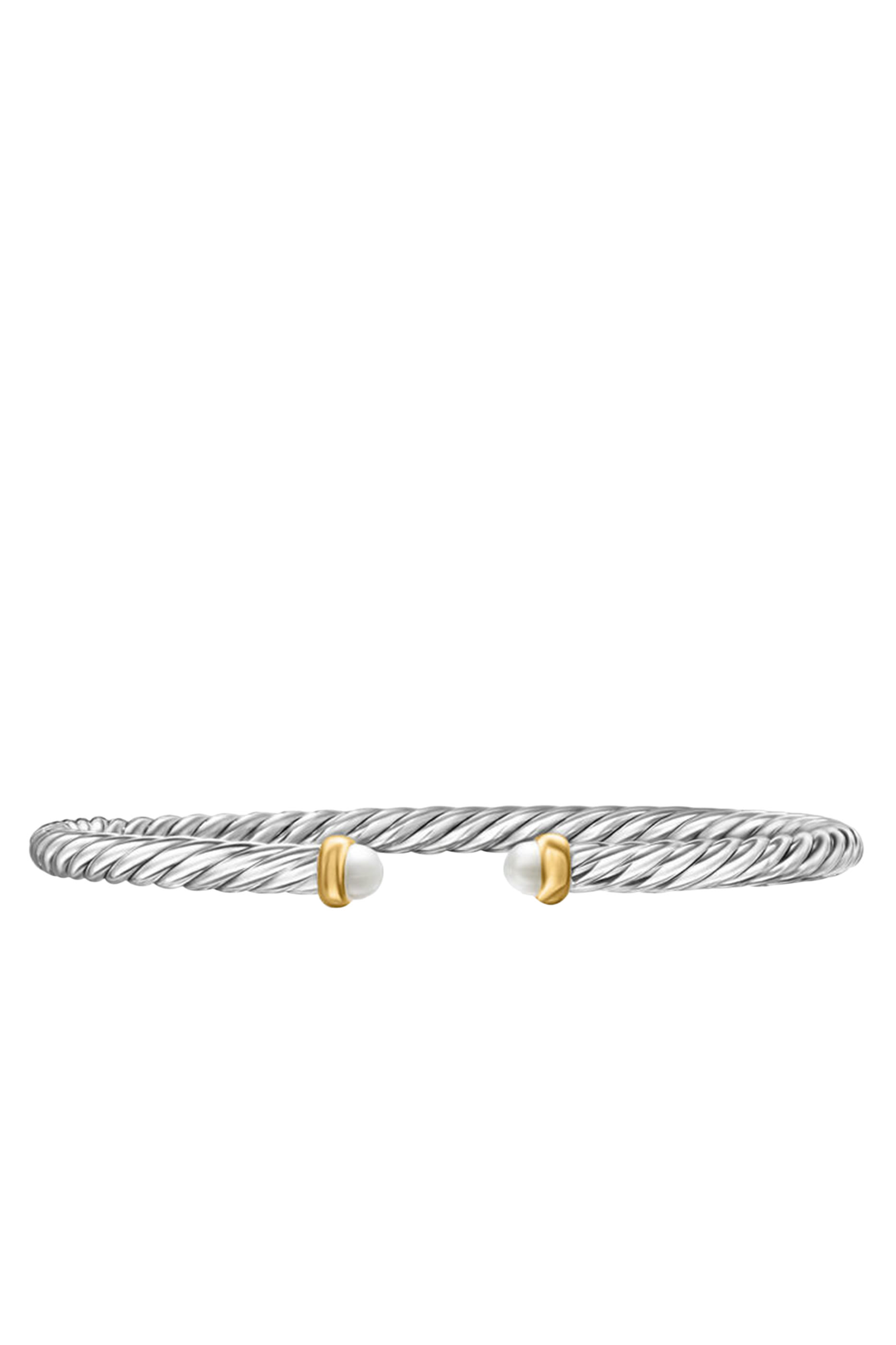Cable Flex Bracelet, Sterling Silver with 18k Yellow Gold, Pearl & Diamonds