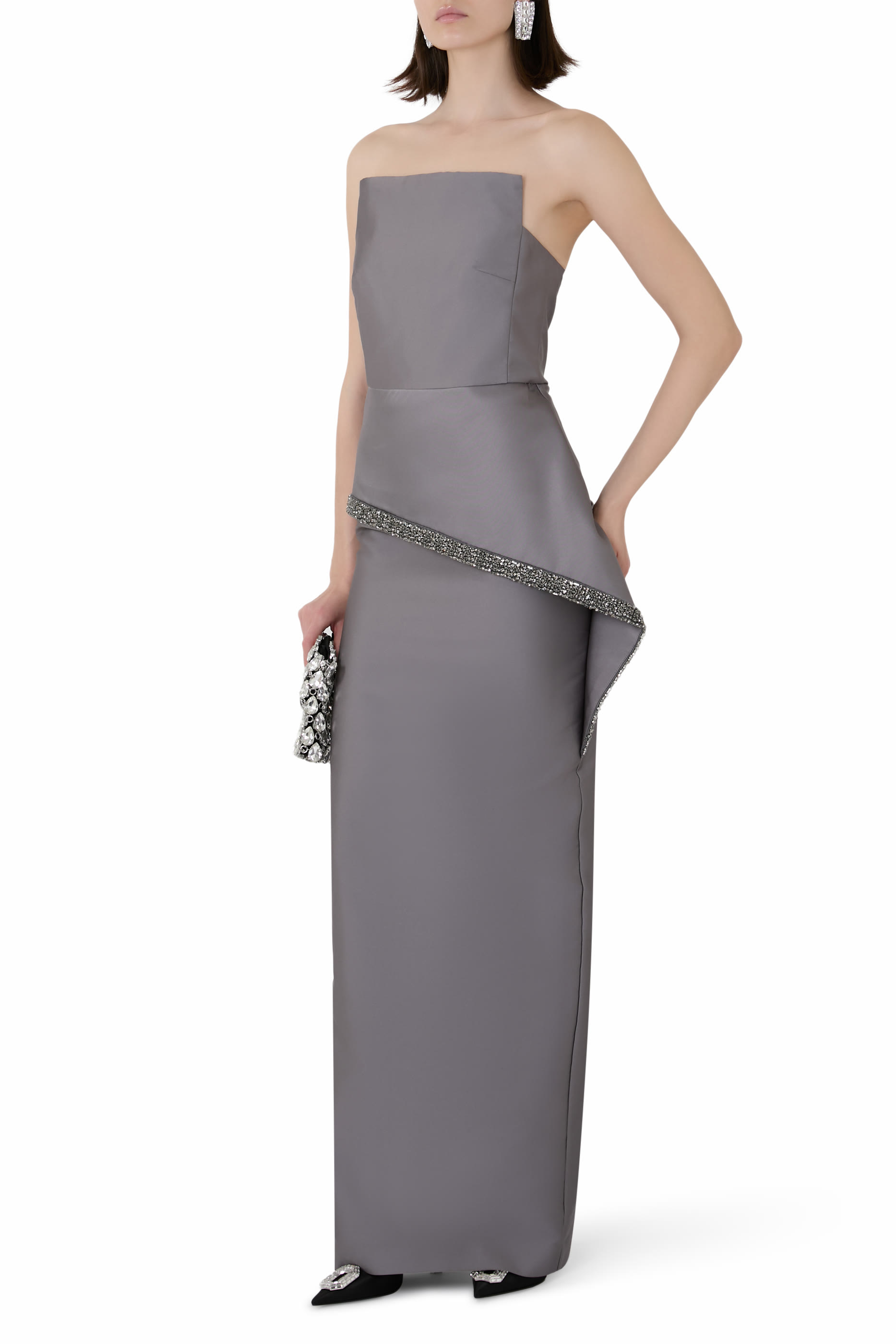 Square Neck Peplum Taffeta Gown 