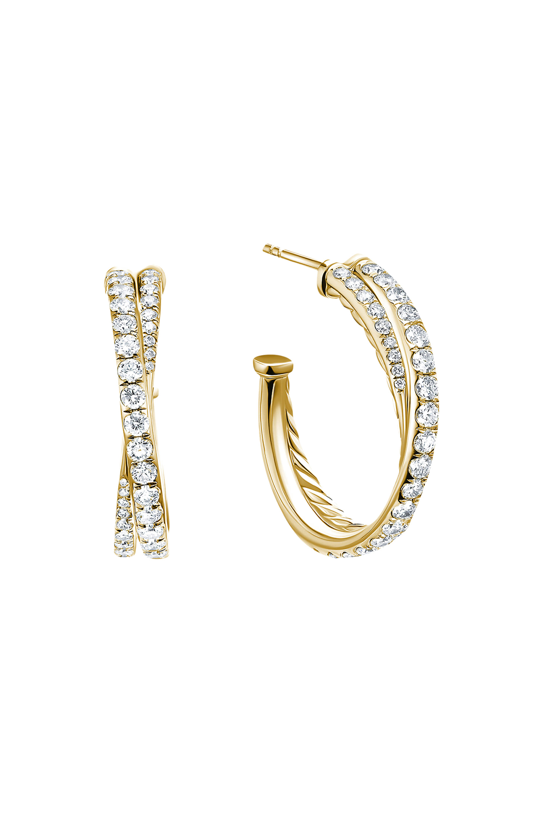 Pav&eacute; Crossover Hoop Earrings