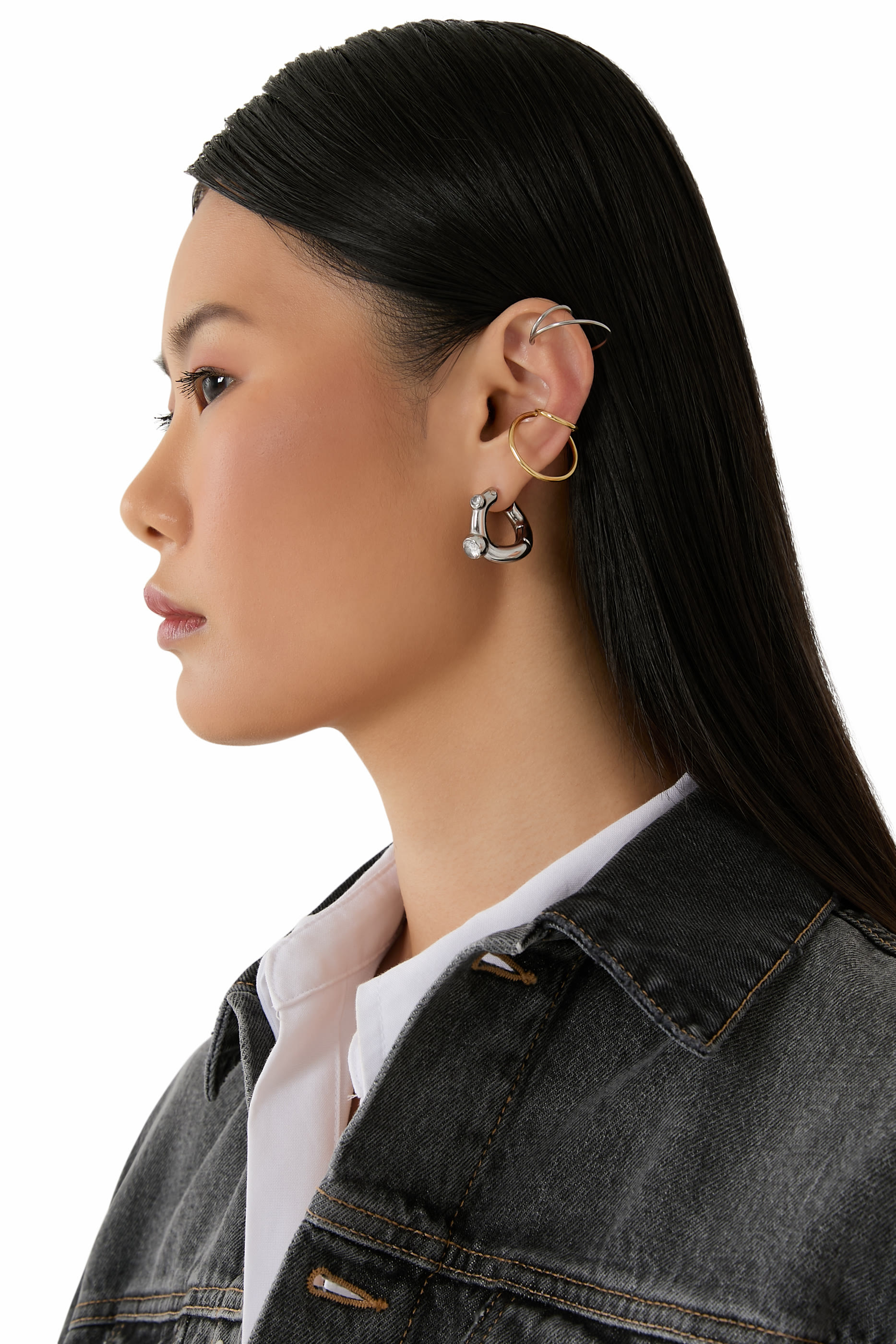 Lou Single Ear Cuff, Silver-Plated Stainless Steel