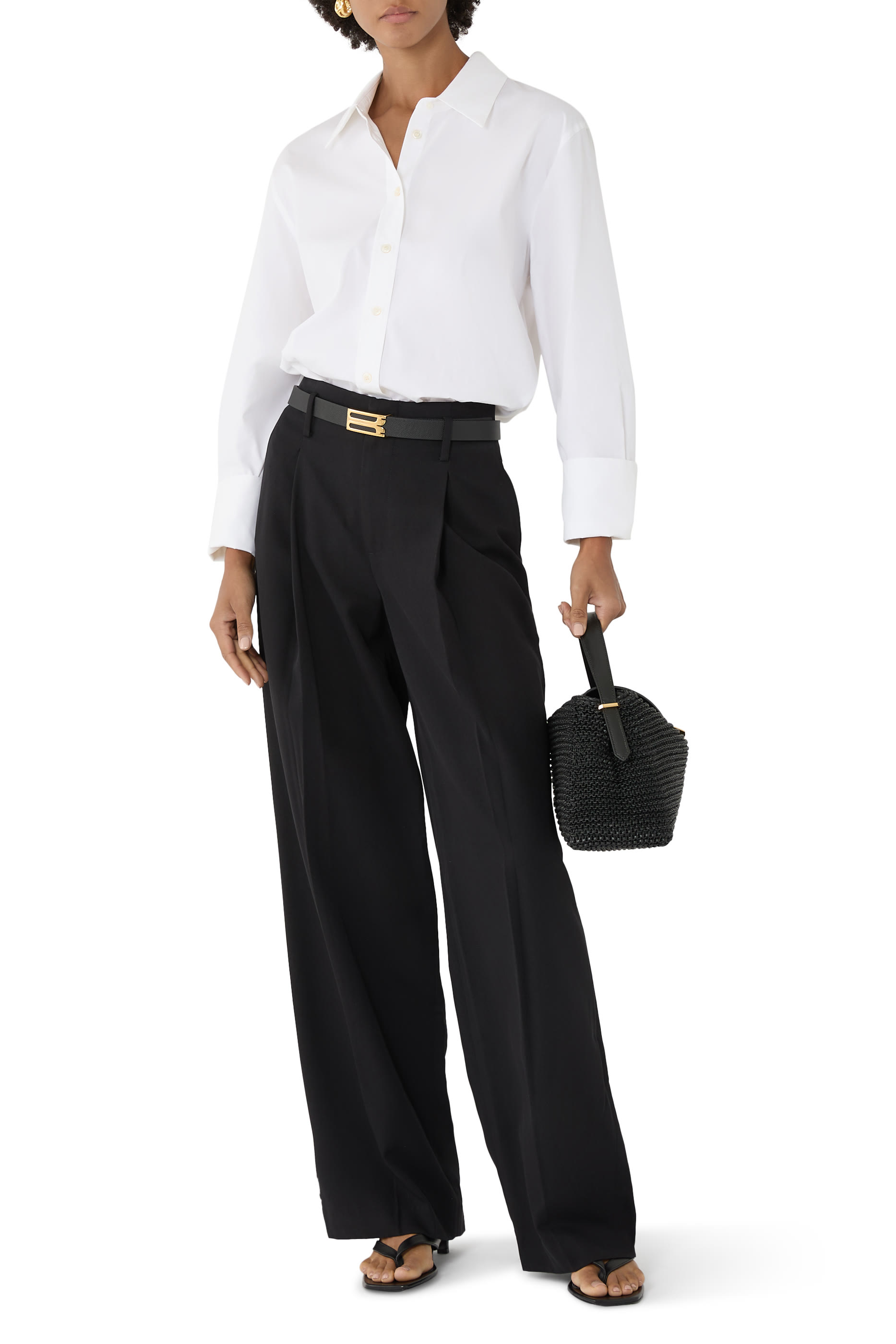 Belted High-Waist Pleated Trousers