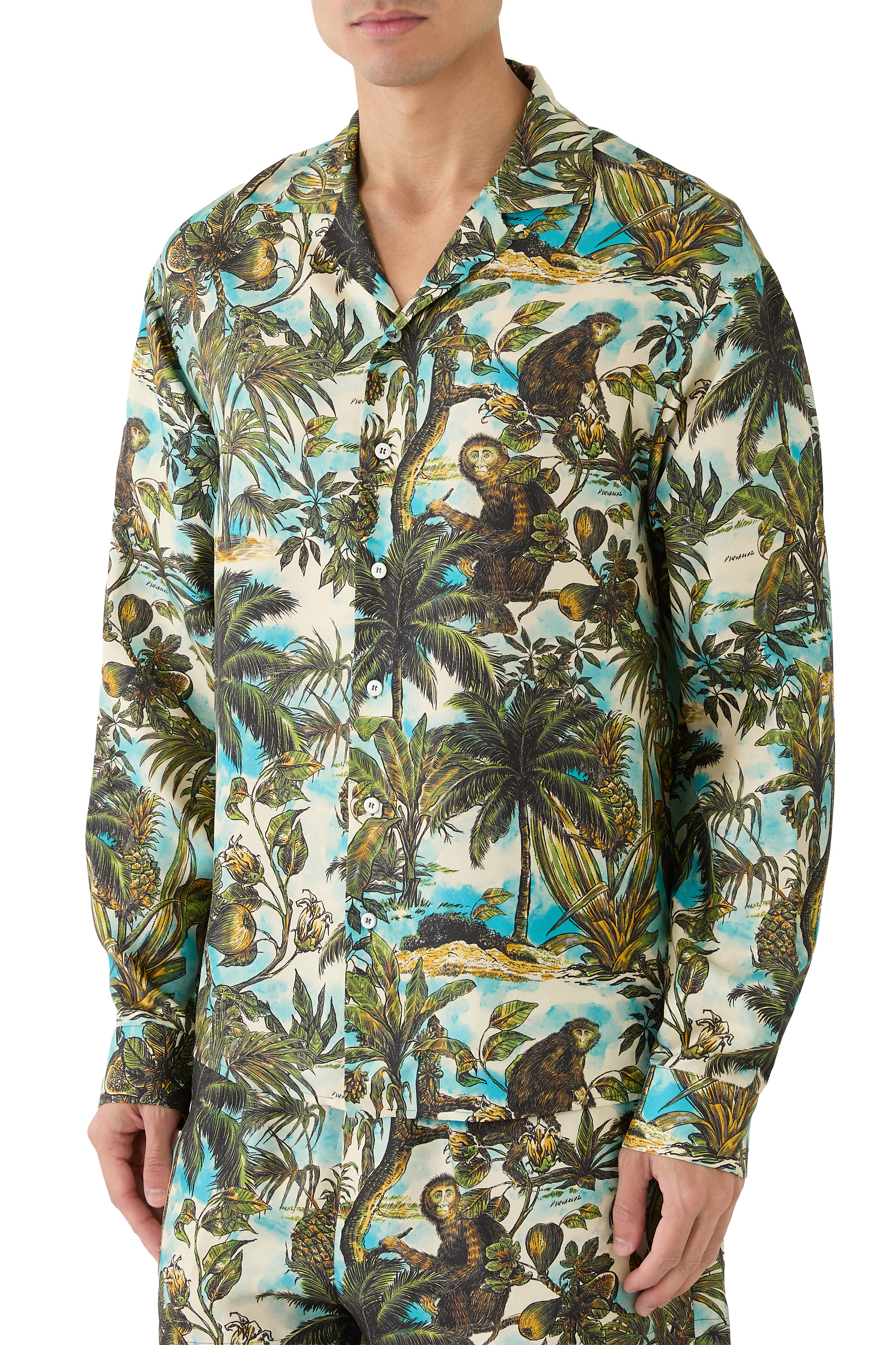 Monkey Print Notch Collar Shirt