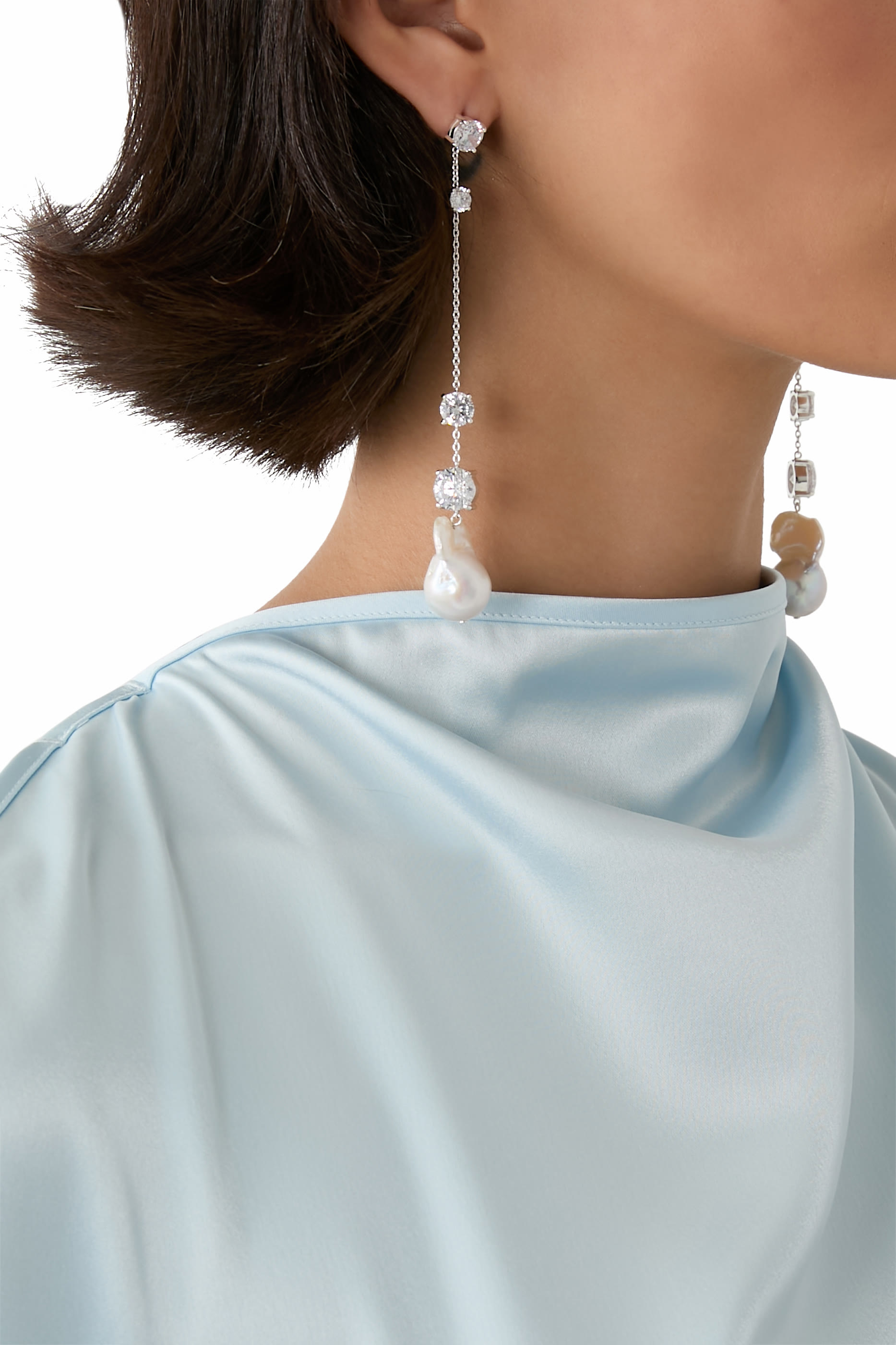 Drop Earrings, : Recycled Sterling Silver Plated in Rhodium & Cubic Zirconia