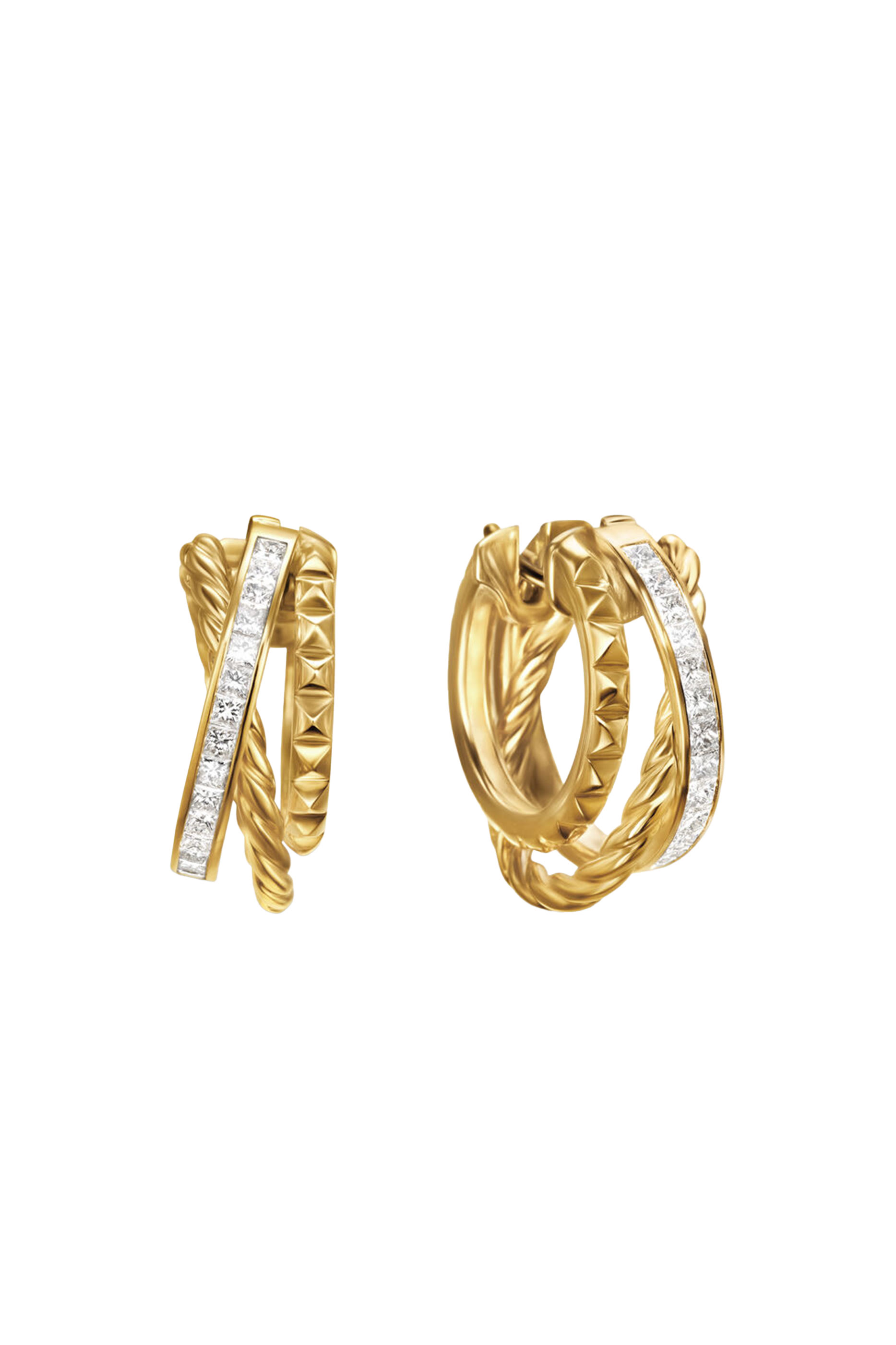 Crossover Trio Multi Row Hoop, 18K Yellow Gold & Diamonds