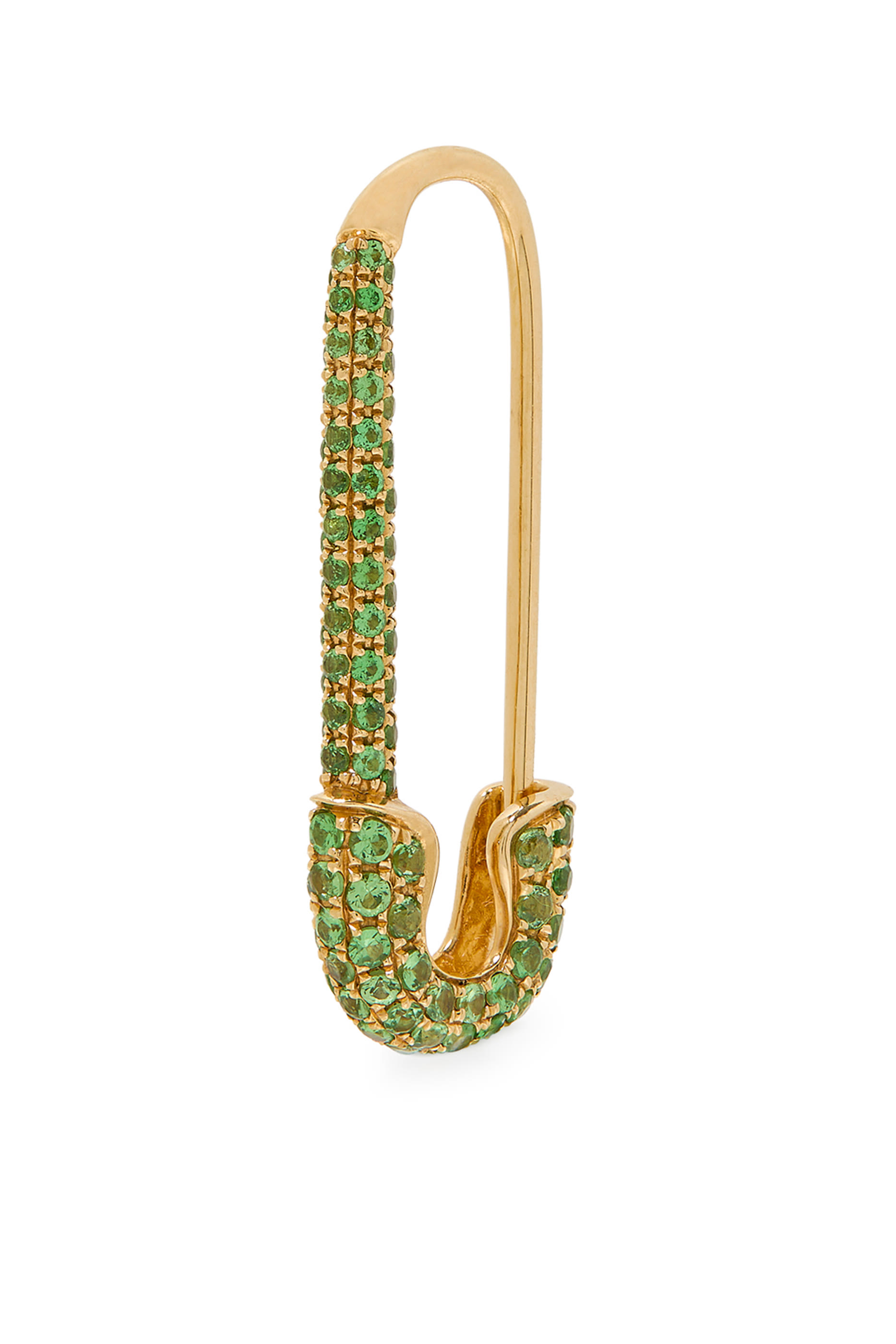 Tsavorite Safety Pin Earring, 18K Yellow Gold & Tsavorite 