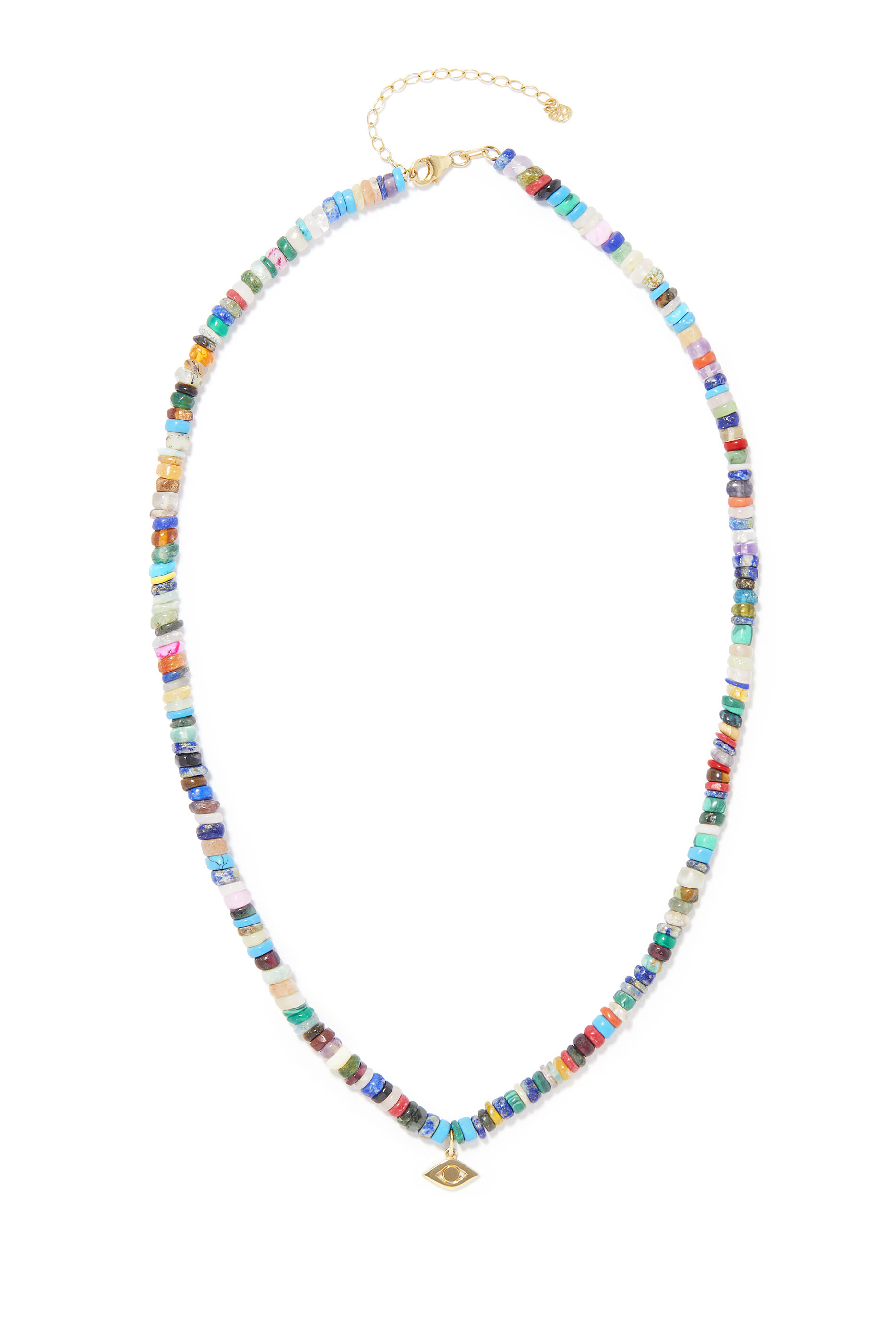 Evil Eye Pendant Heishi Beaded Necklace, 14k Yellow Gold & Heishi Beads