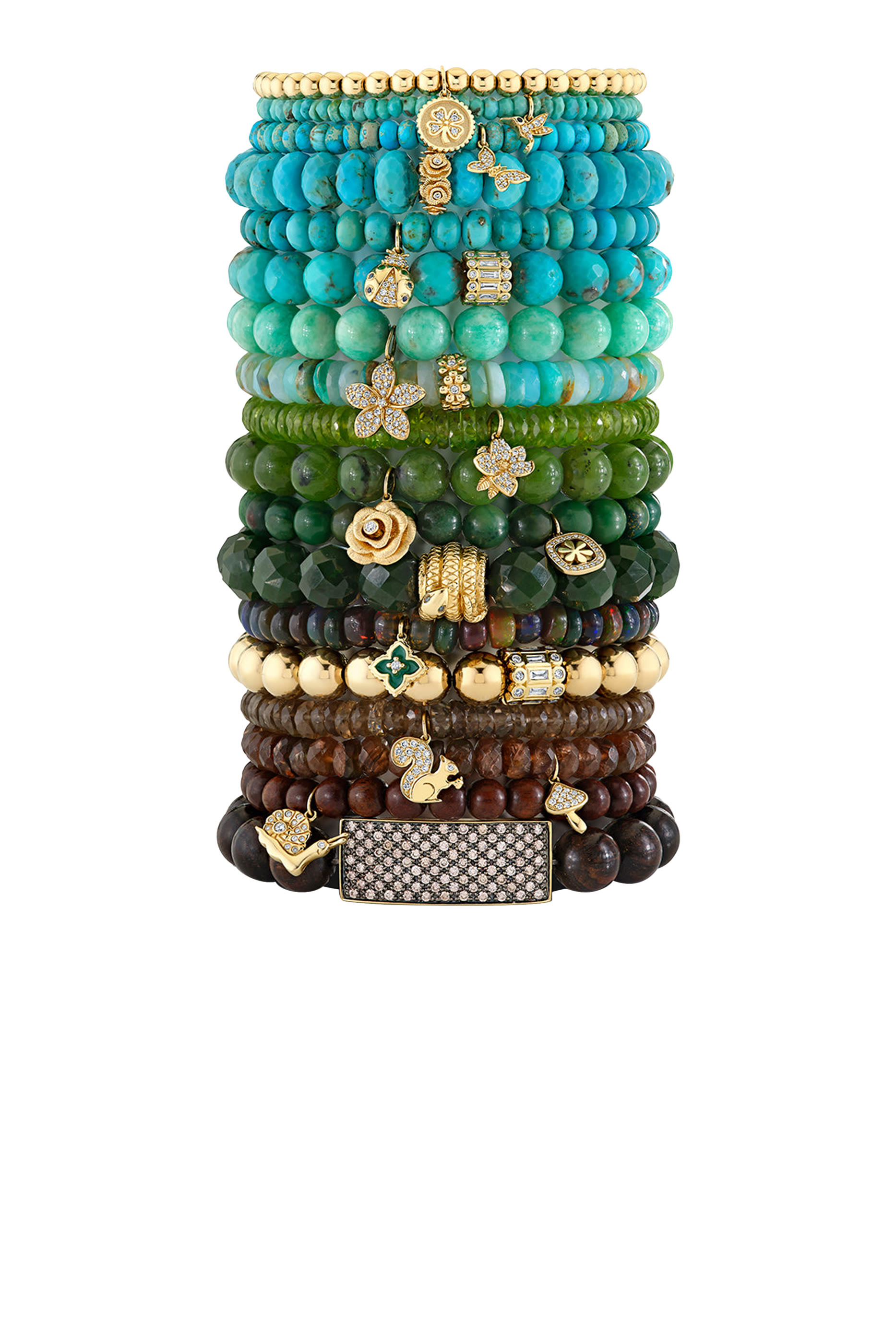 Daisy Rondelle Bracelet, 14k Yellow Gold & Peruvian Opal, Diamond