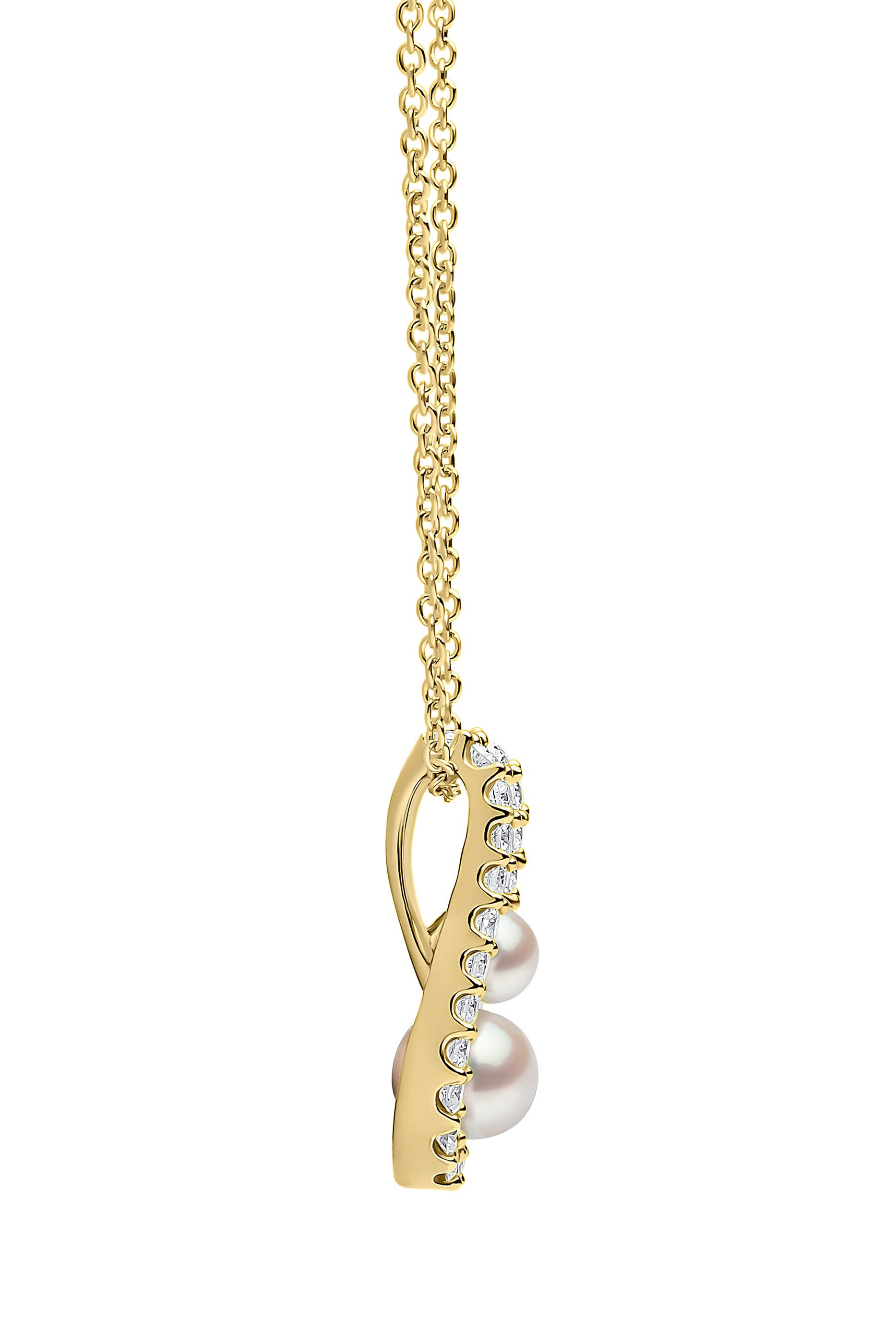 Sleek Pendant, 18k Gold, Diamonds & Pearls