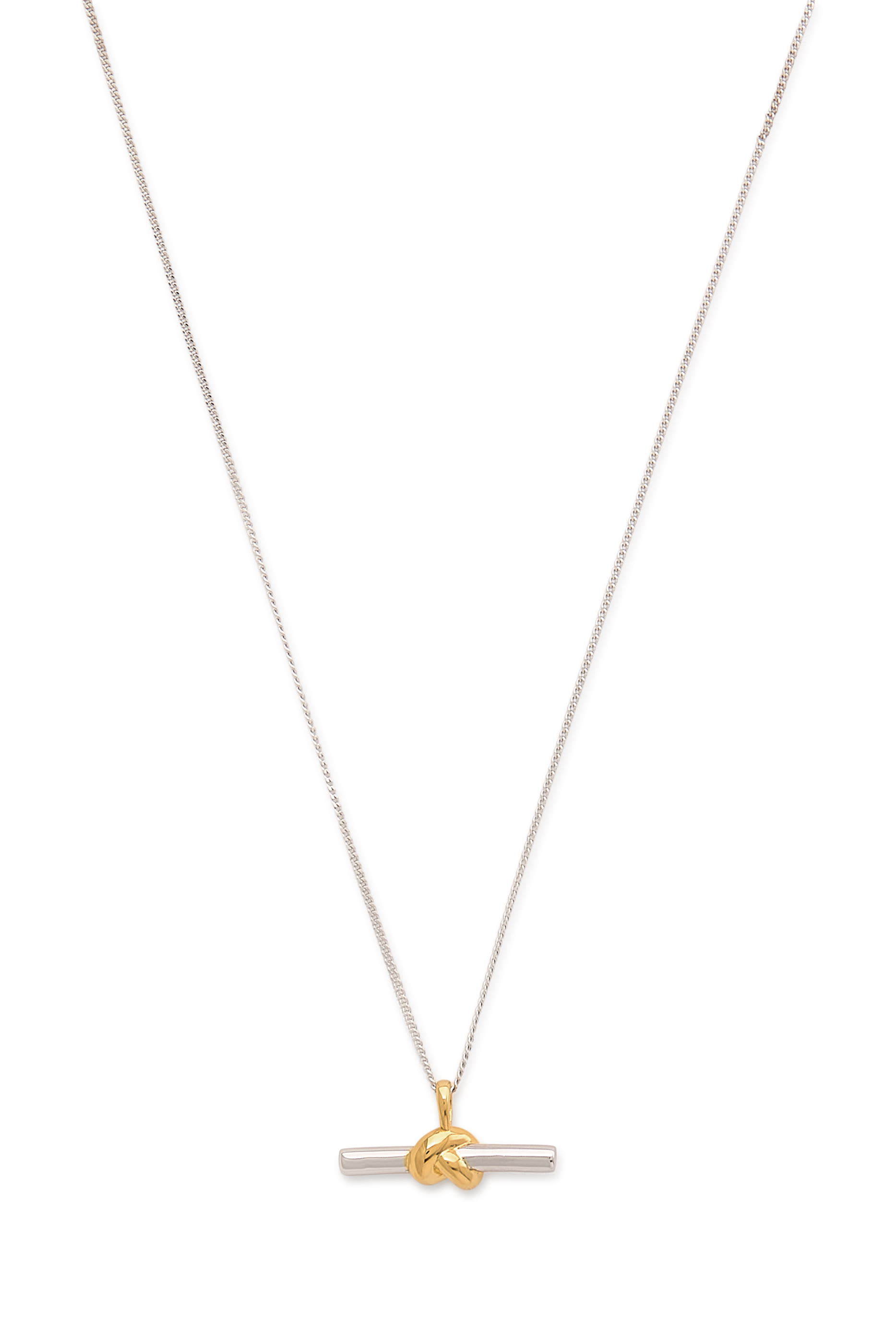 Lucy Williams T-Bar Knot Pendant Necklace, 18ct Recycled Gold Vermeil & Rhodium on Sterling Silver