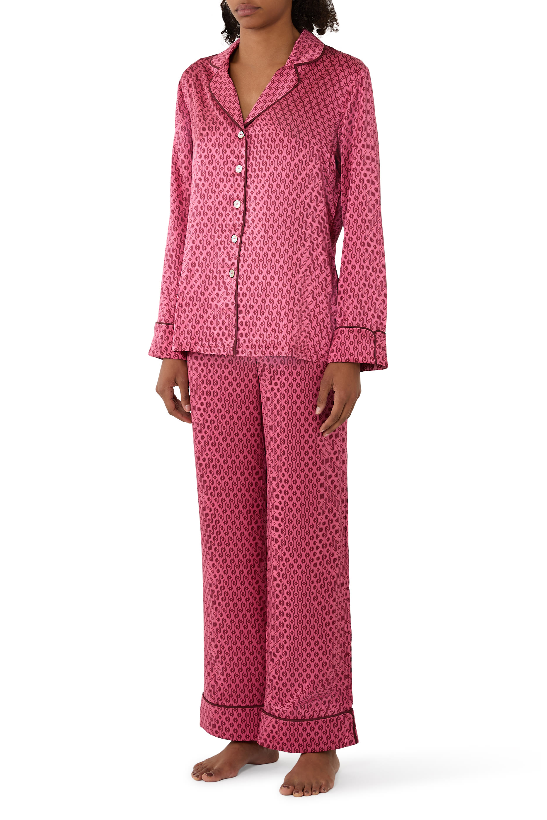 Lila Printed Silk-Satin Pajama Set