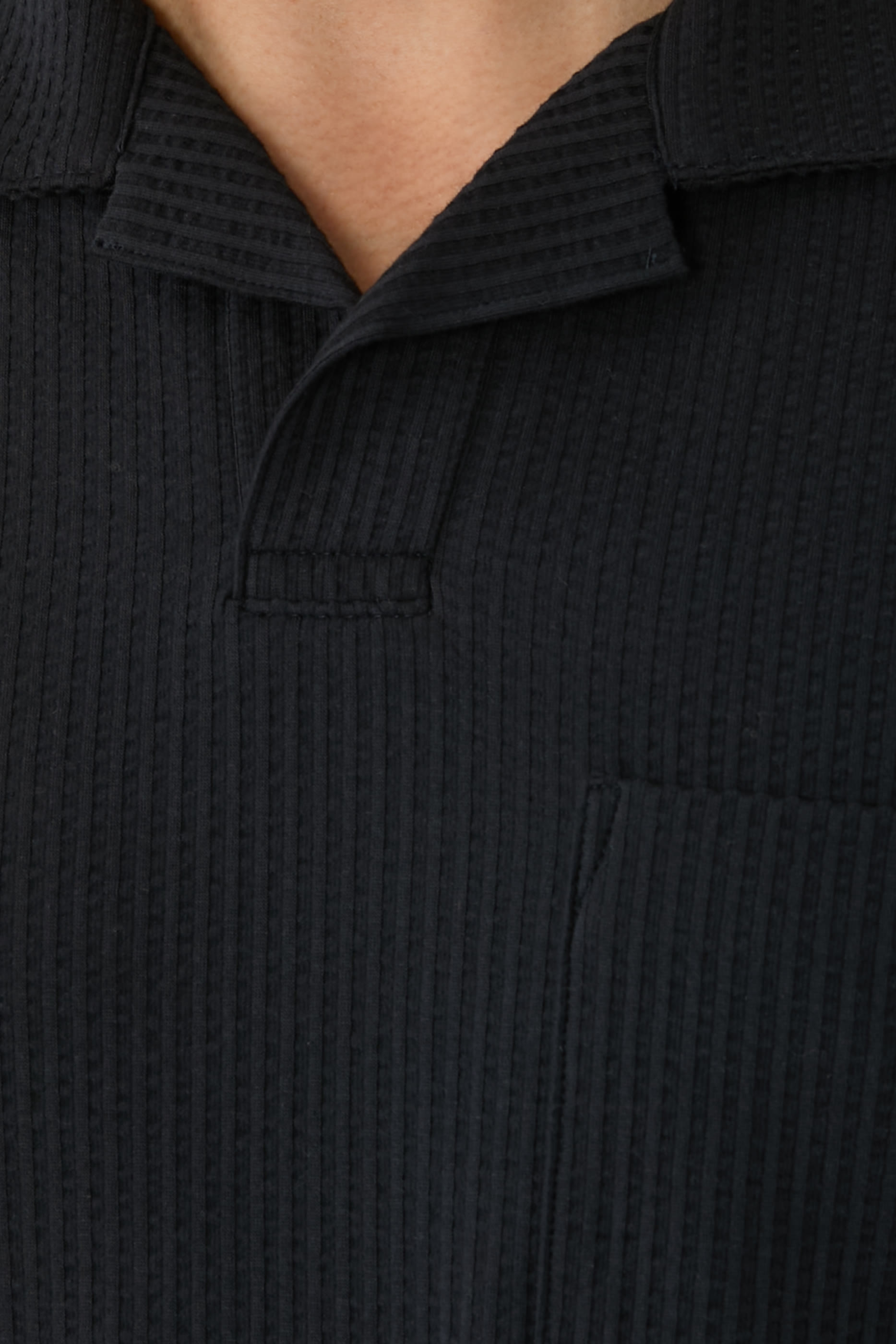 Seersucker-Knit Stretch-Cotton Johnny-Collar Shirt