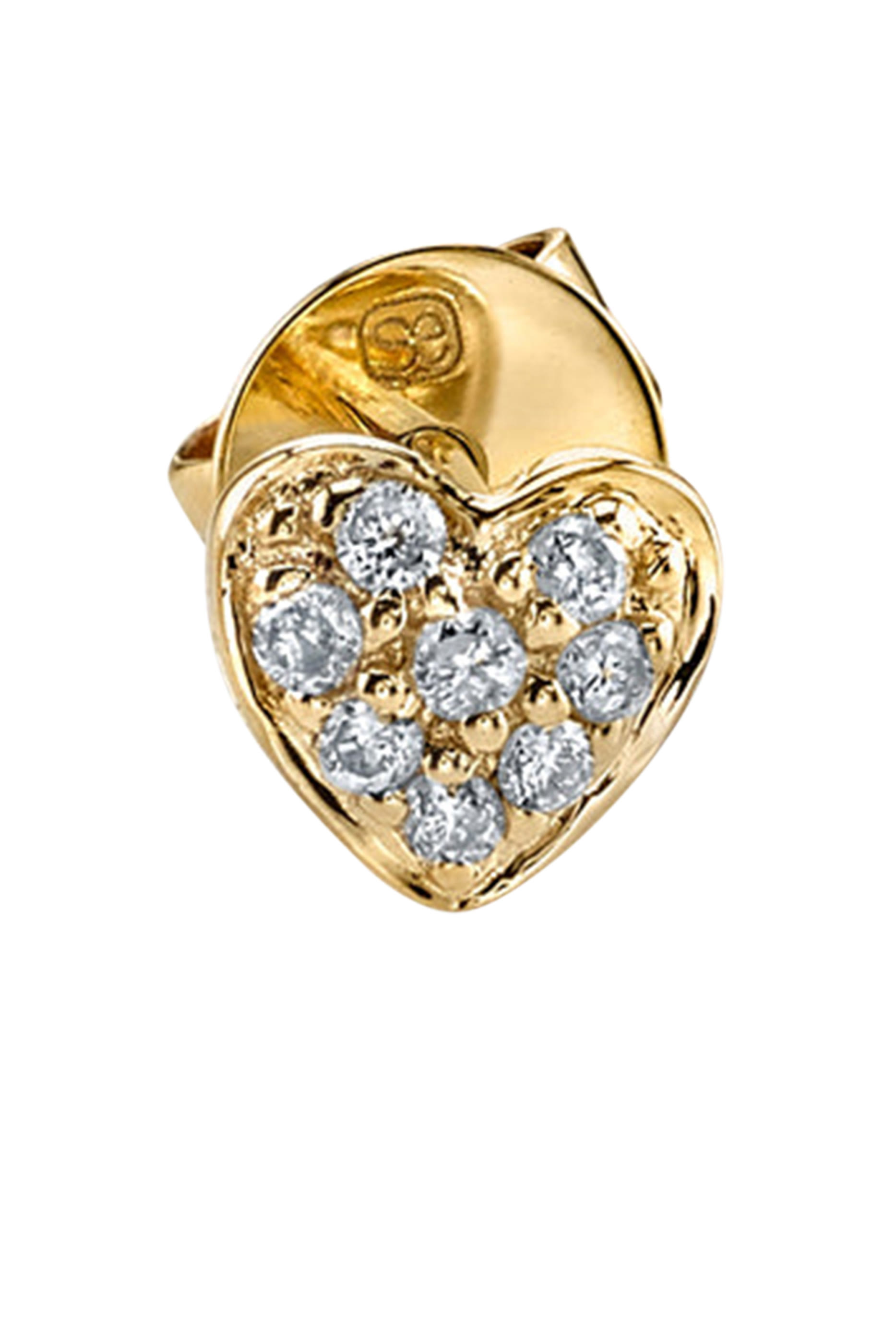 Tiny Heart Single Stud Earring, 14k Yellow Gold & Diamonds