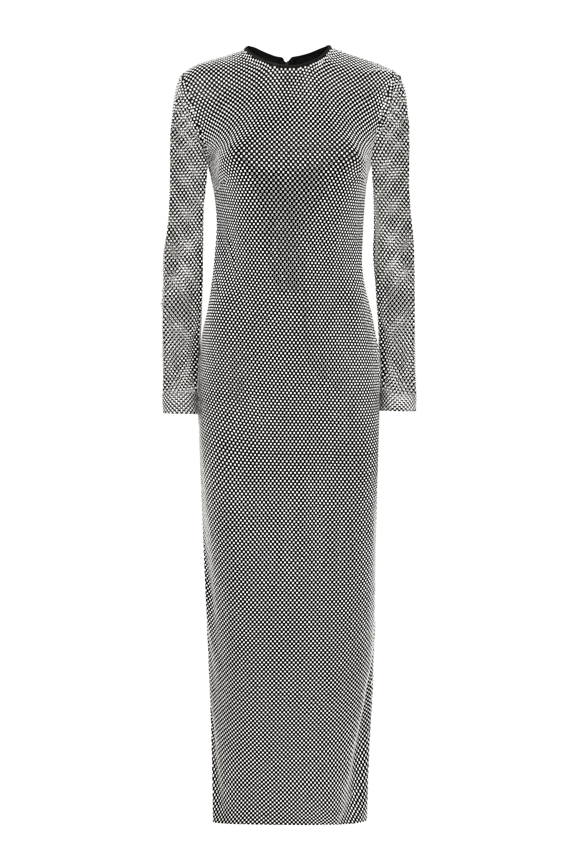  Long Crystal Mesh Dress