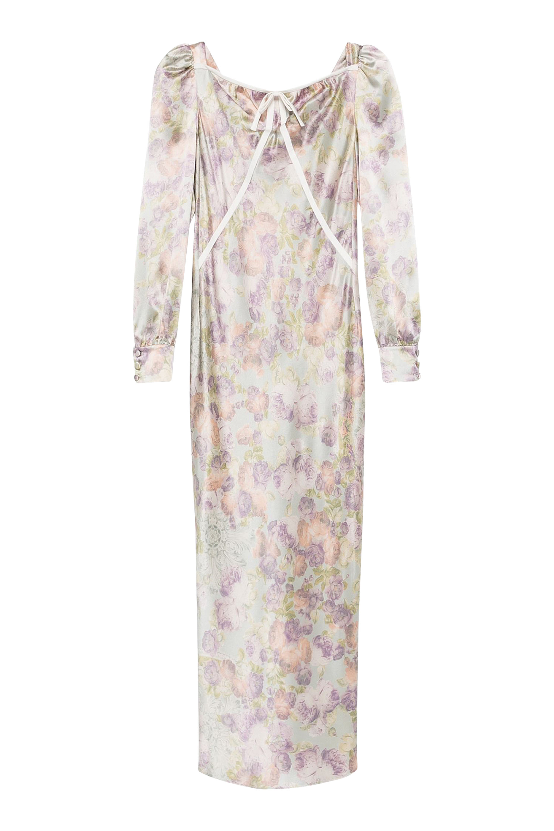Print Silk Satin Midi Dress with Bow 