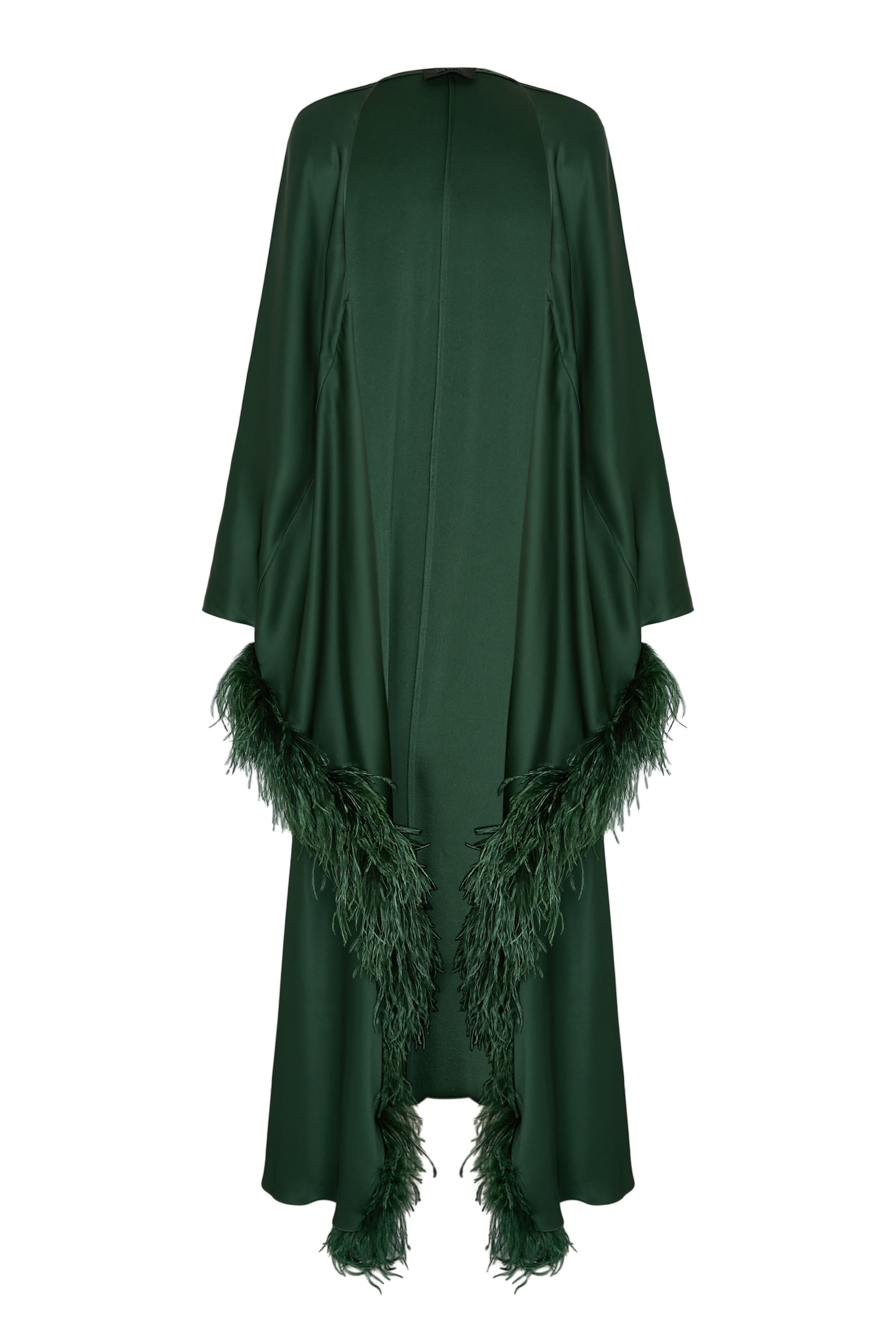 Feather Trim Long Sleeves Satin Caftan