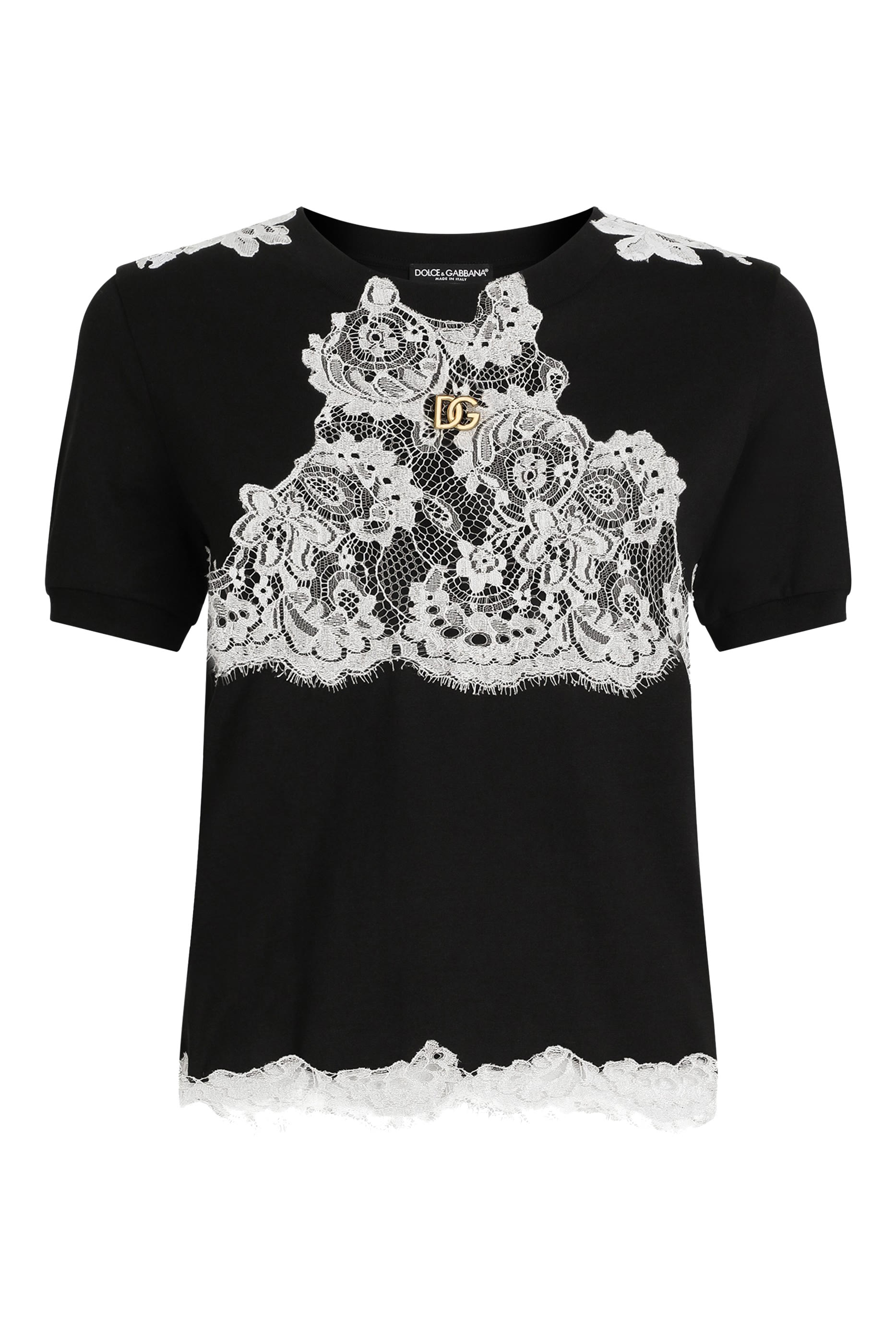 Logo and Lace Details Jersey T-Shirt