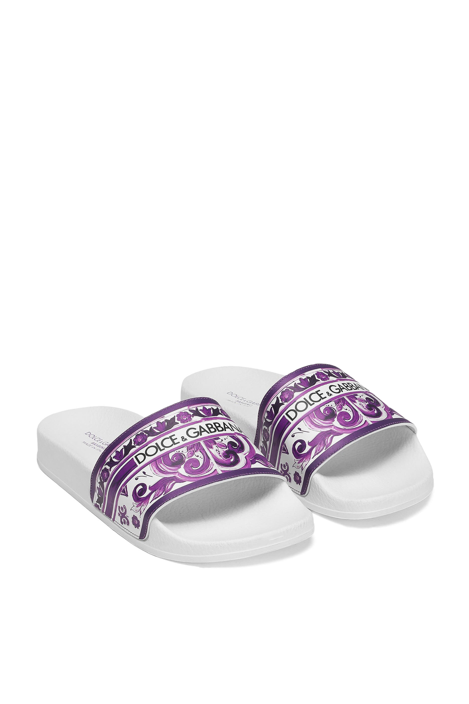 Kids Majolica-Print Calfskin Slippers