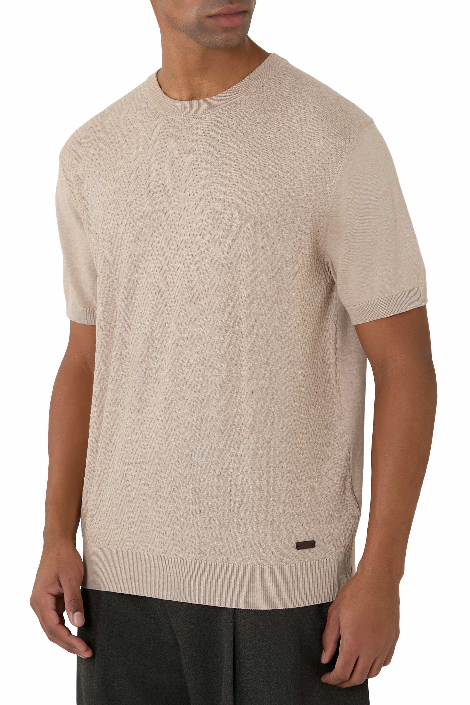 Herringbone Crewneck Knit T-Shirt
