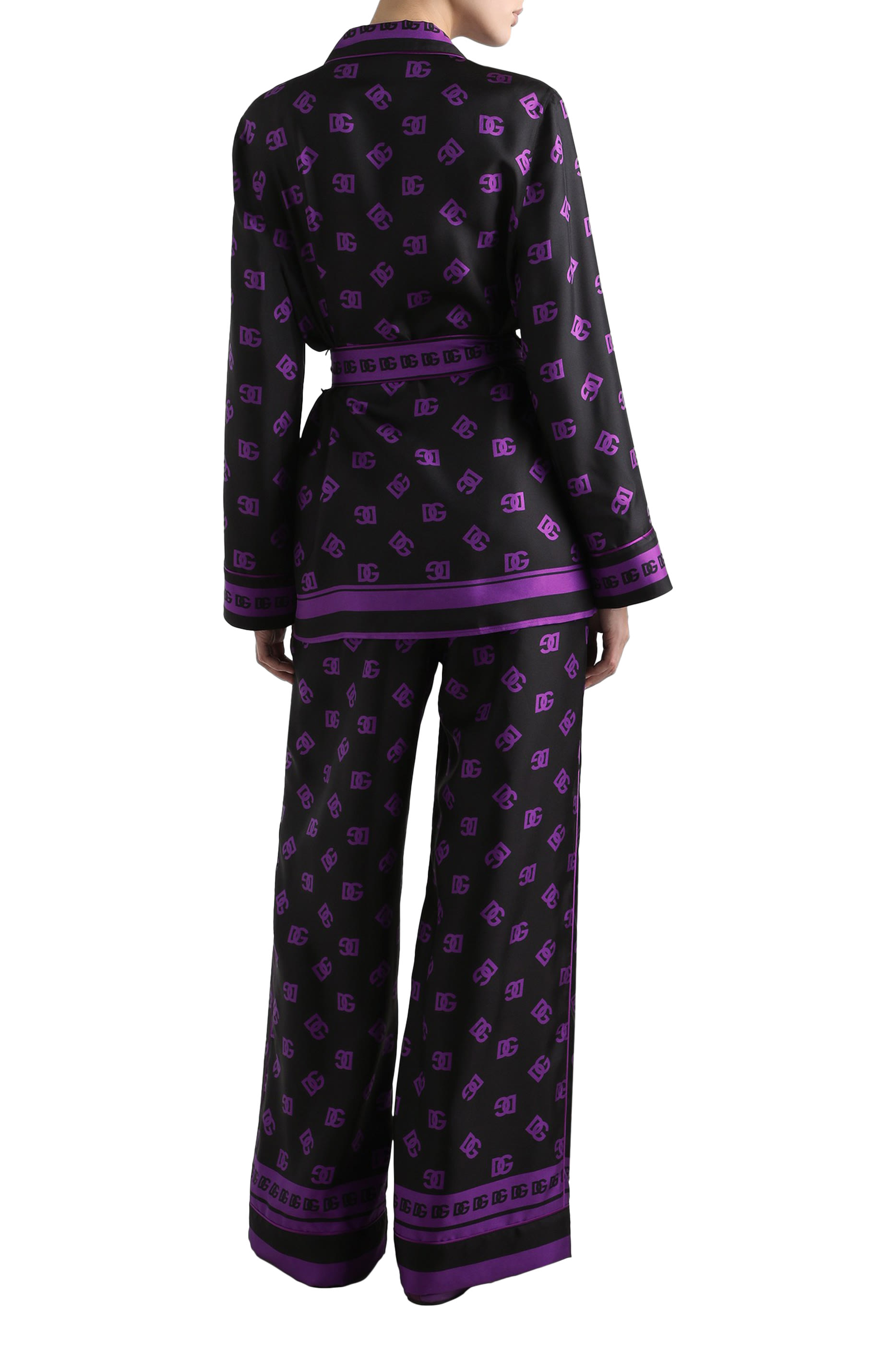 Silk Twill Pajama Shirt with All-Over DG Logo Scarf Print