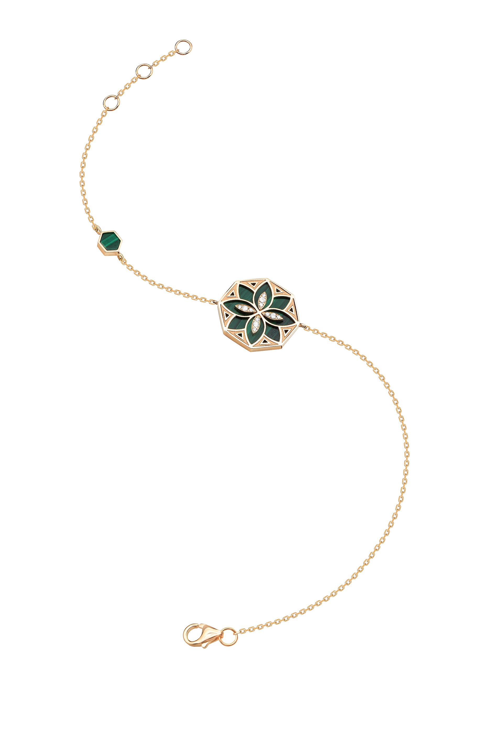 Ward Turath Small Bracelet, 18k Yellow Gold & Malachite, Diamonds