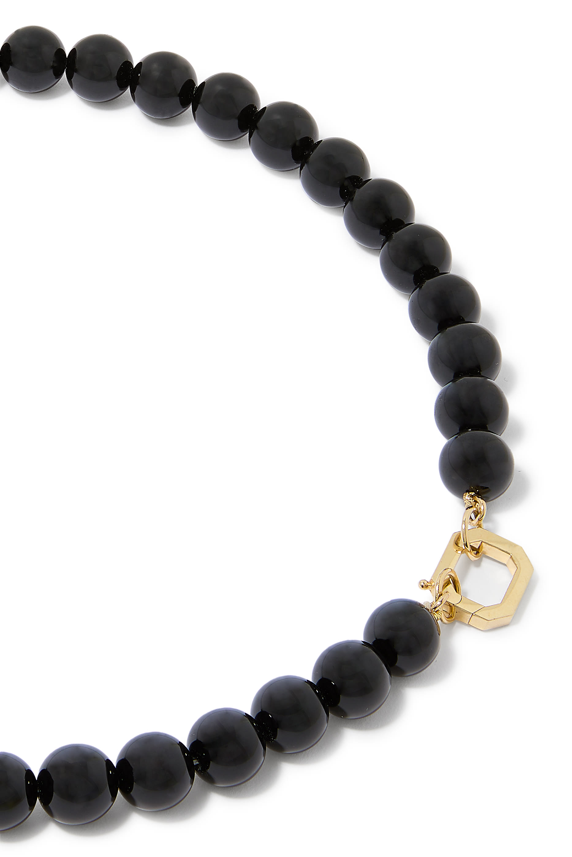  Onyx Beaded Necklace, 18K Yellow Gold