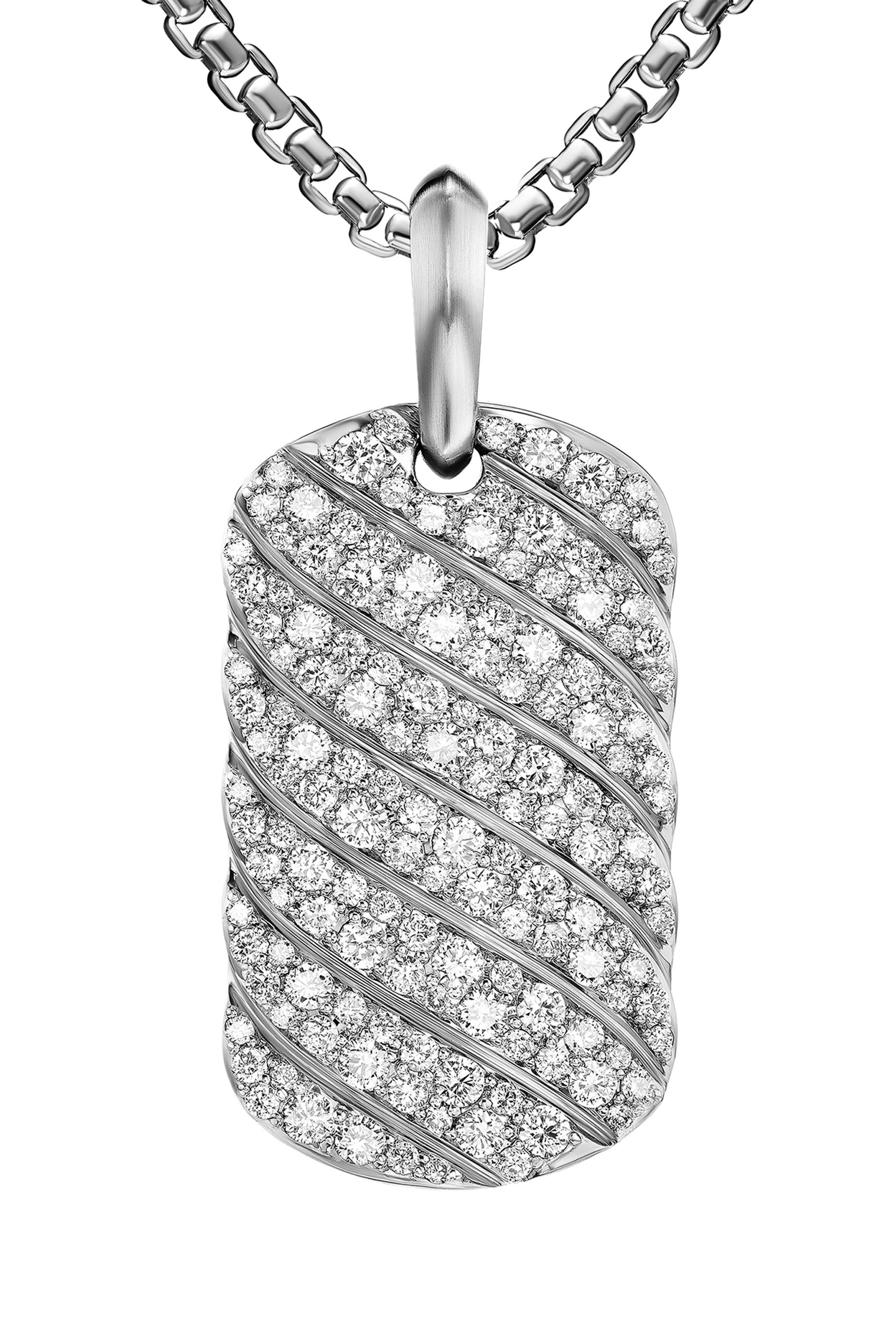 Sculpted Cable Tag Diamond Pendant in Sterling Silver