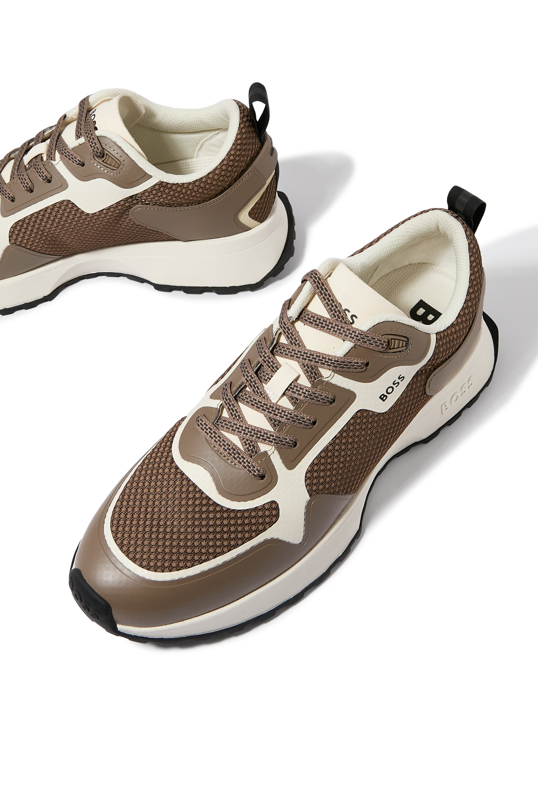 Mixed-Material Trainers with Mesh Details and Branding