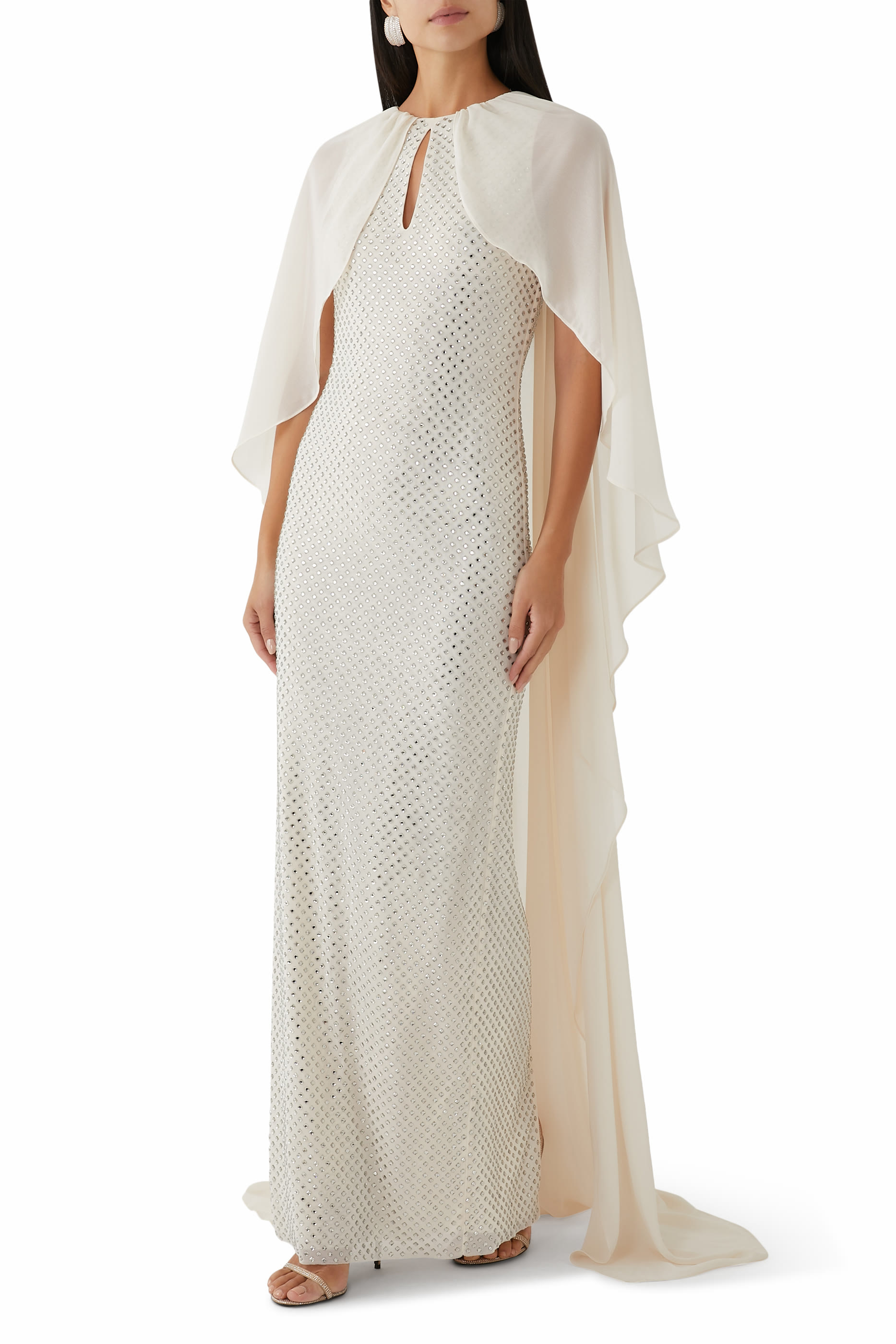 Rhinestone Cape Maxi Dress