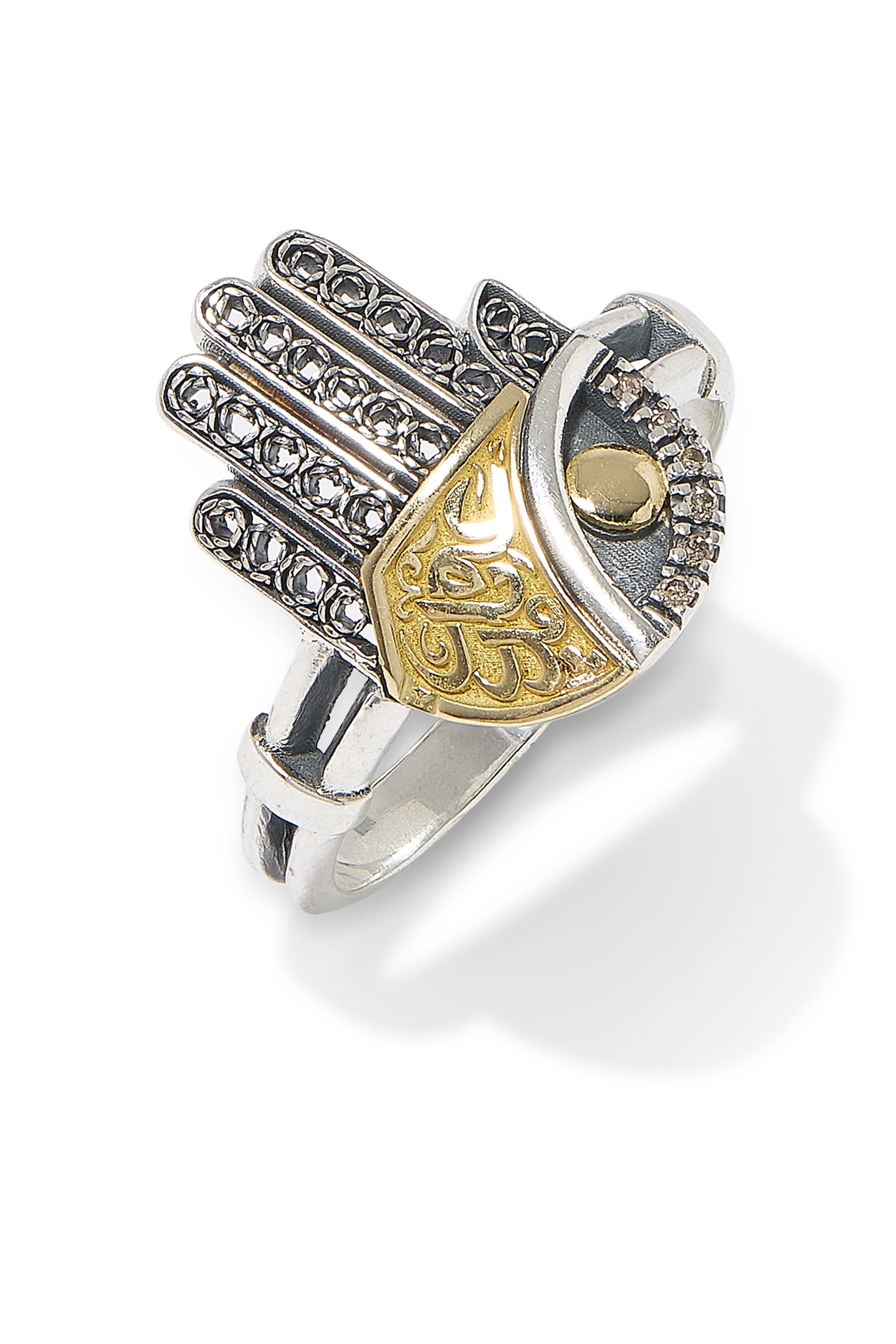 Filigree Kaf Ring, 18K Gold with Sterling Silver & Champagne Diamonds