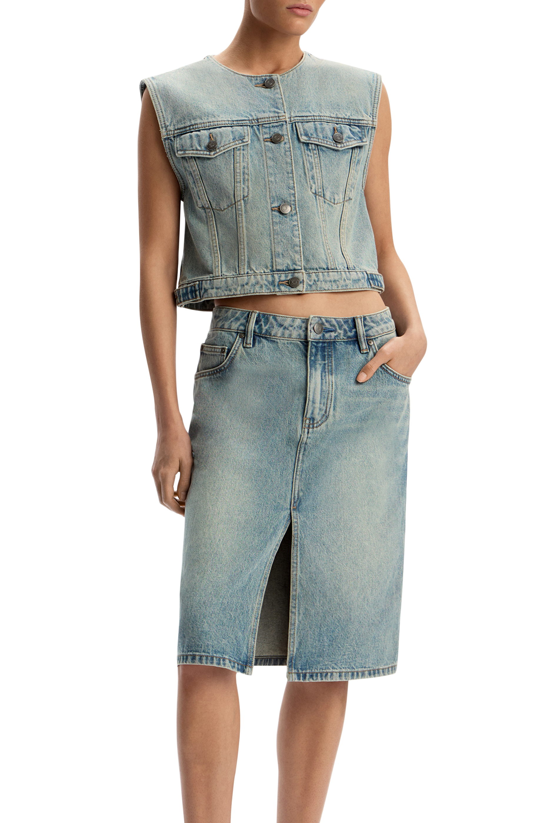 Front Slit Denim Skirt