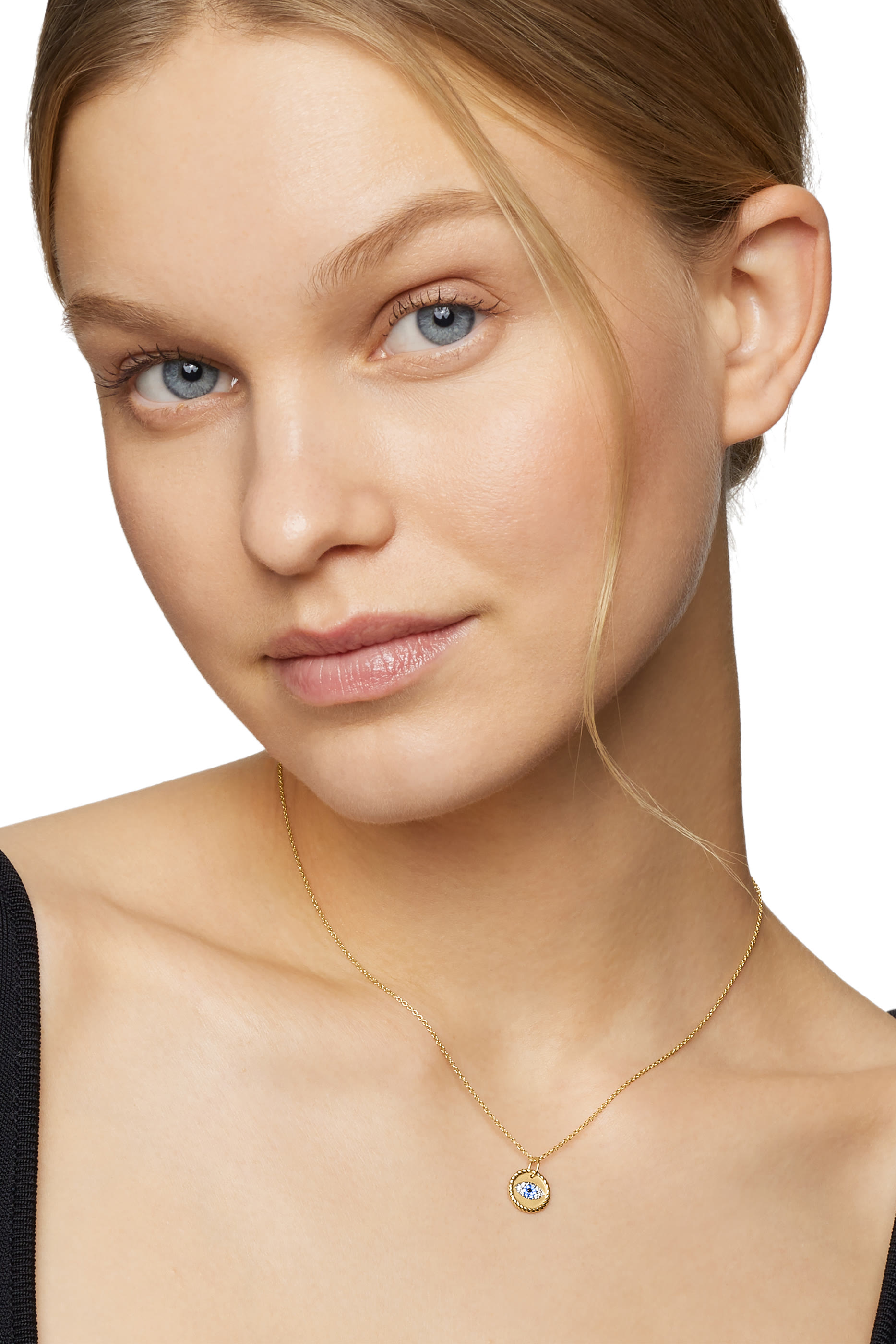 Cable Collectibles&reg; Evil Eye Necklace, 18K Yellow Gold, Blue Sapphires, Diamonds, & Black Diamonds