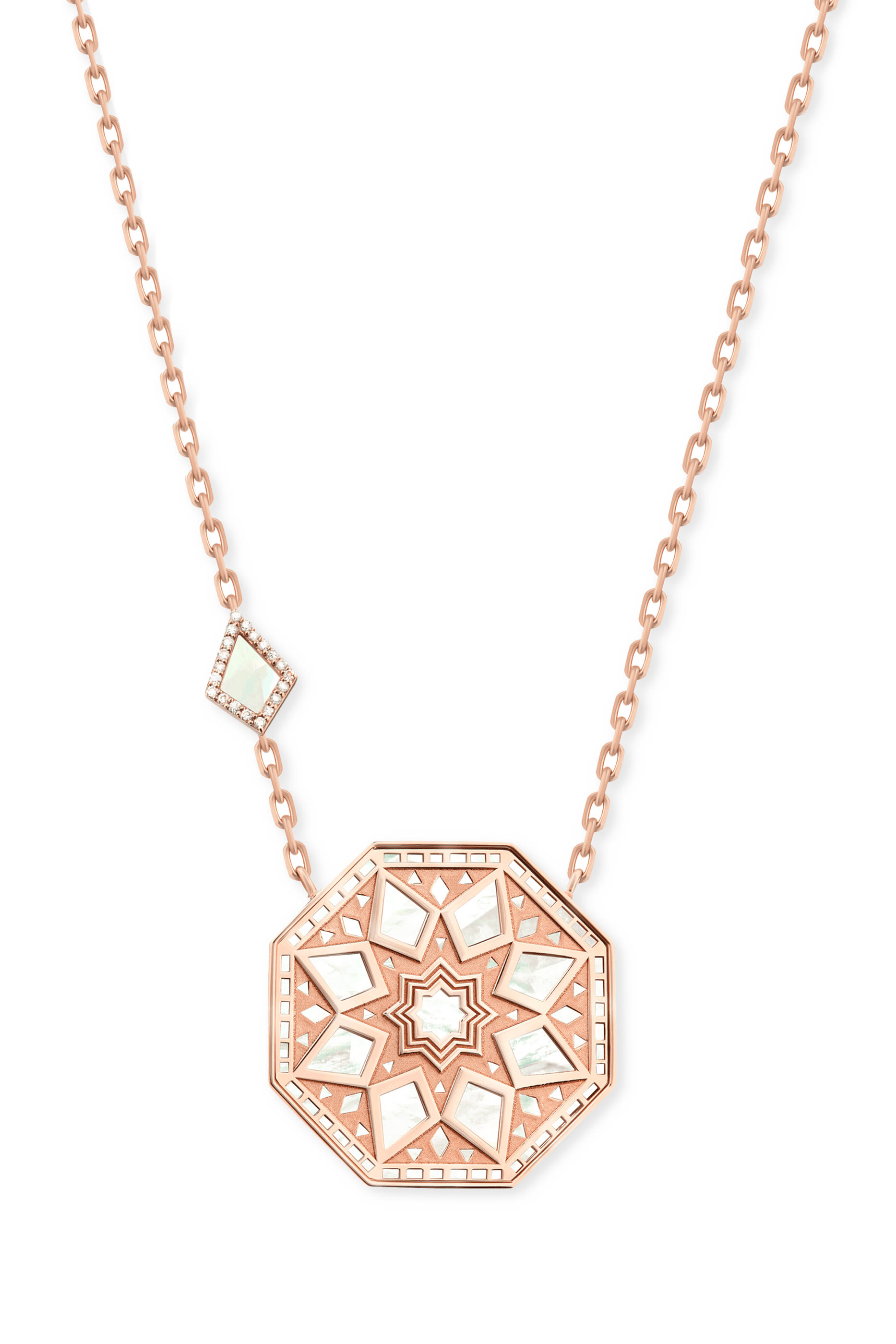Classic Turath Necklace, 18K Rose Gold, Mother of Pearl & Diamonds